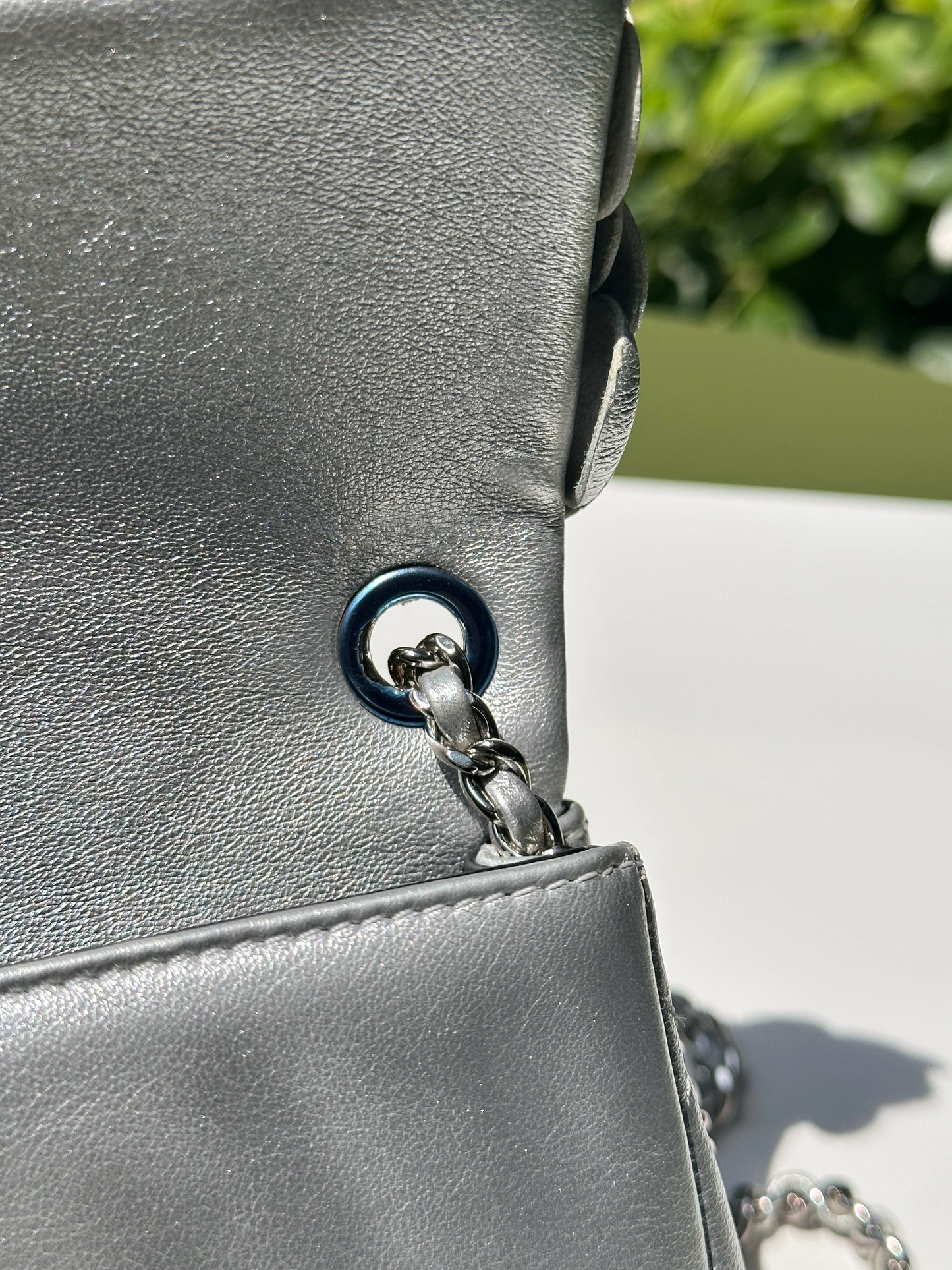 Chanel Mini Camellia Lambskin Shiny Silver SHW 2245 holo