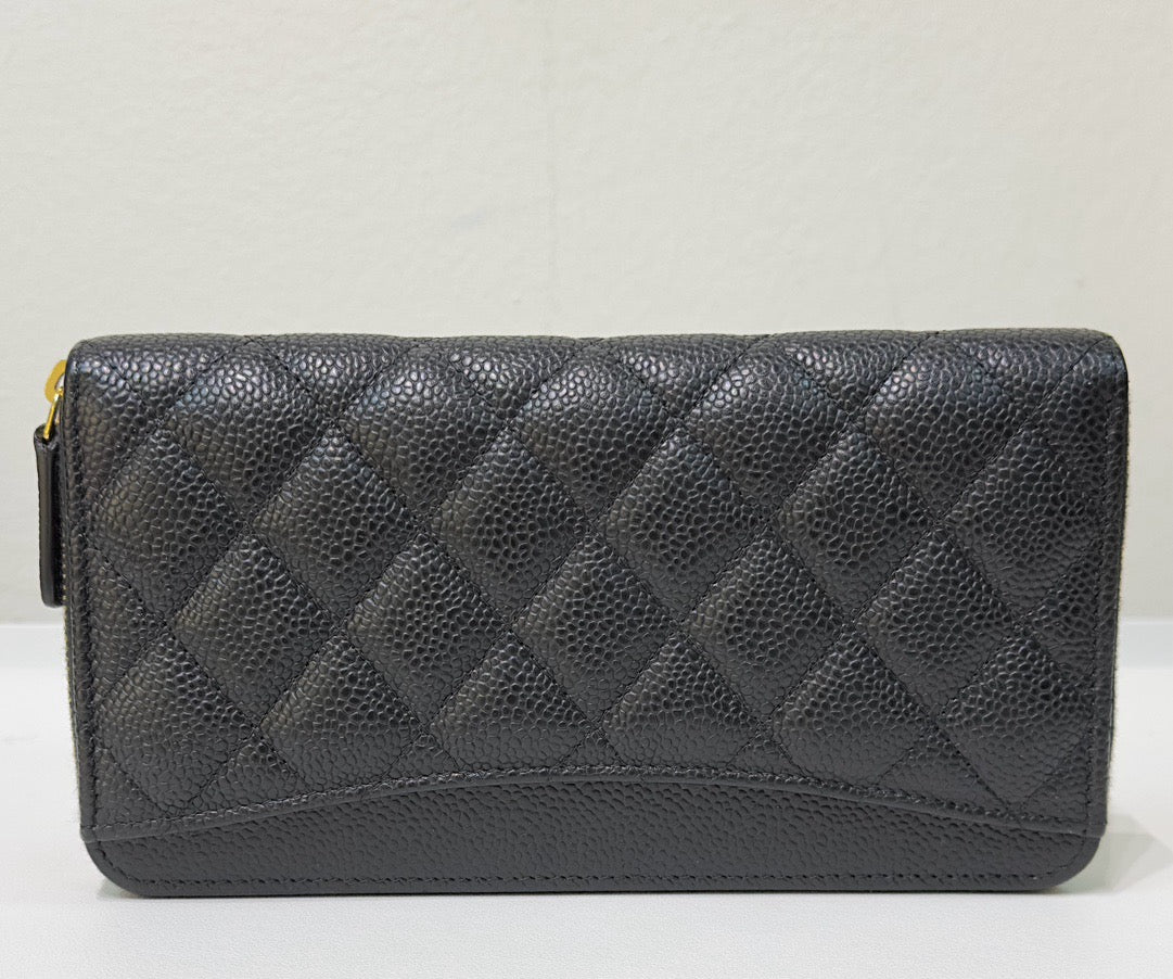 Chanel Caviar Long Zip Wallet Black GHW