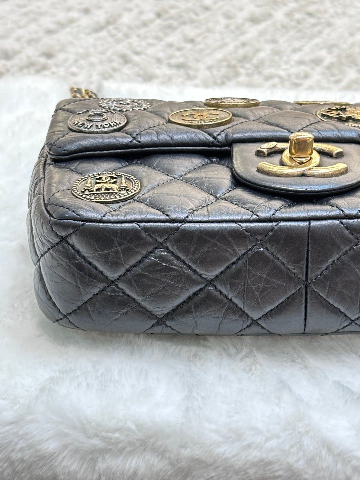 Chanel Mini Limited Edition Aged Calfskin Quilted Medallion Flap Black GHW