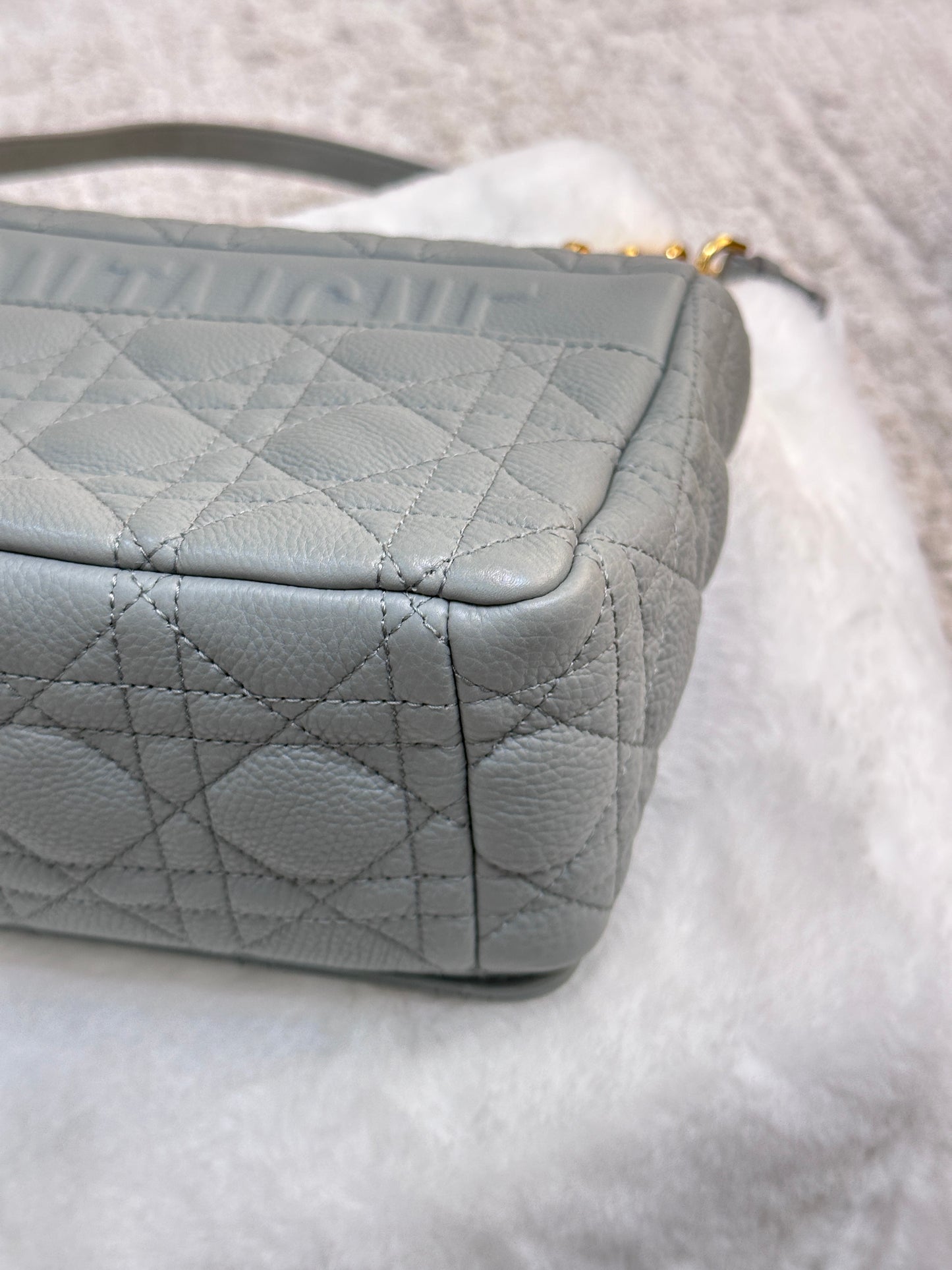 Medium Dior Caro Bag Stone Gray Supple Cannage Calfskin