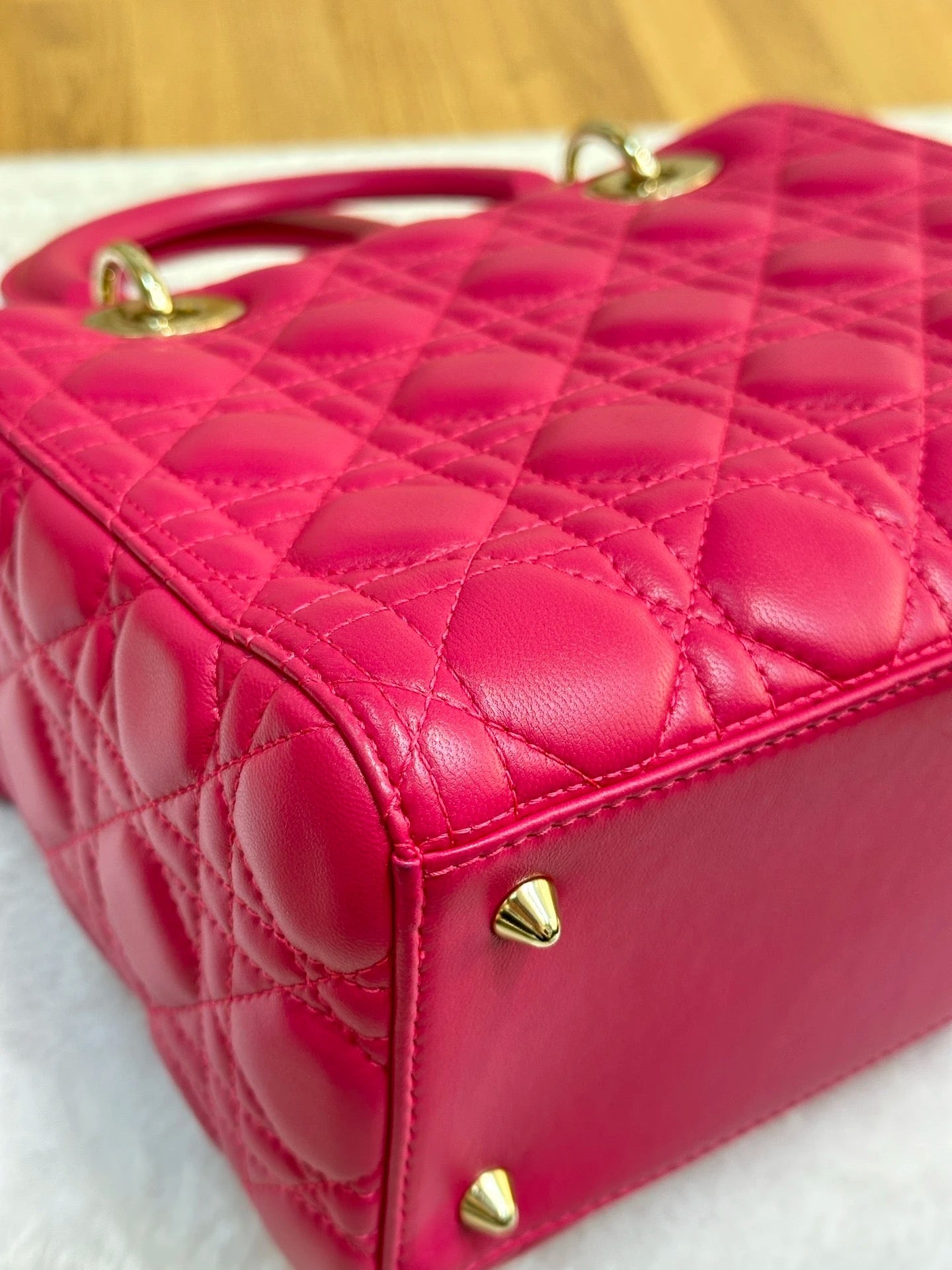 Christian Dior Medium Cannage Lambskin Lady Dior Bag Fuschia Pink GHW