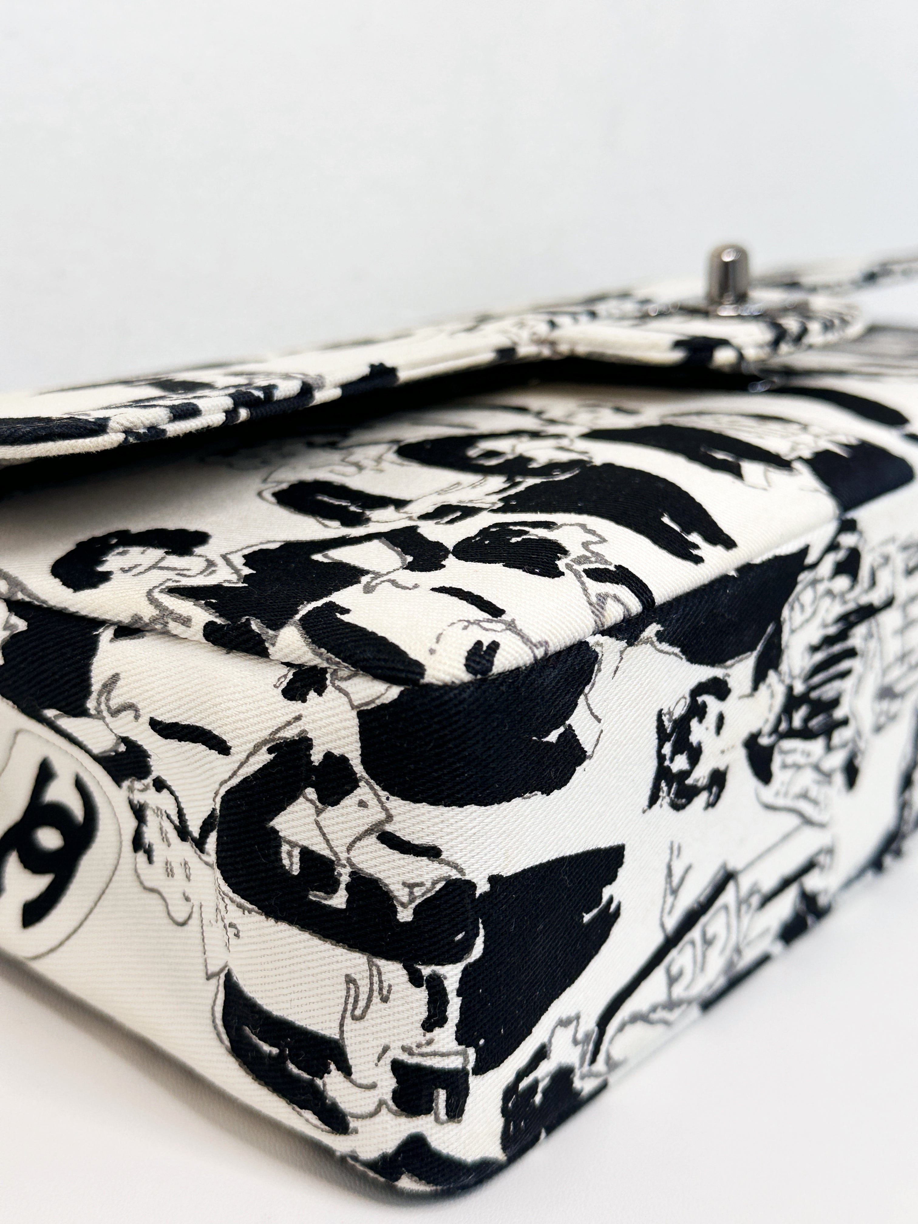 Chanel Canvas Coco Icons Medium Double Flap Bag Black White 827 holo card