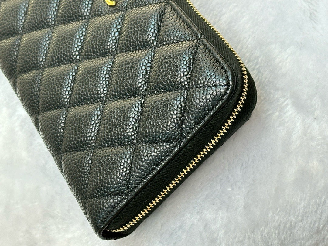 Chanel Caviar Long Zip Wallet Black GHW