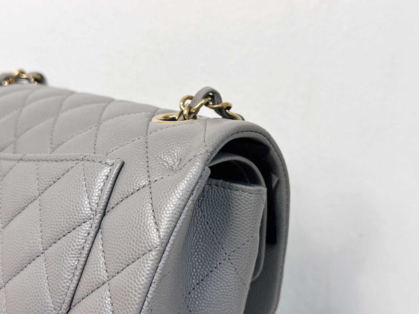 Chanel Small Caviar Quilted Double Flap Bag Grey LGHW EK81 microchip