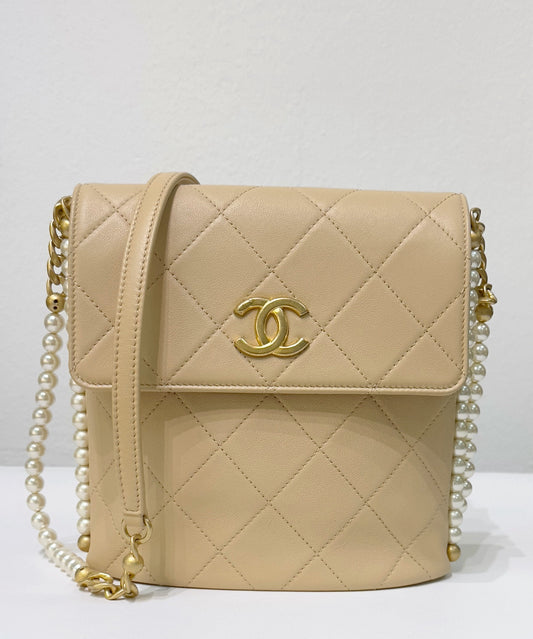 Chanel Small About Calfskin Quilted Pearls Flap Hobo GHW