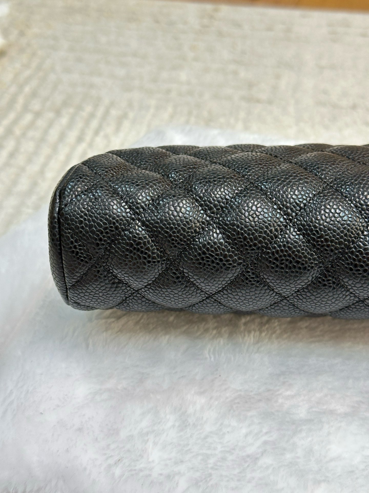 Chanel Quilted Timeless Kisslock Clutch Black Caviar SHW 1228 holo card