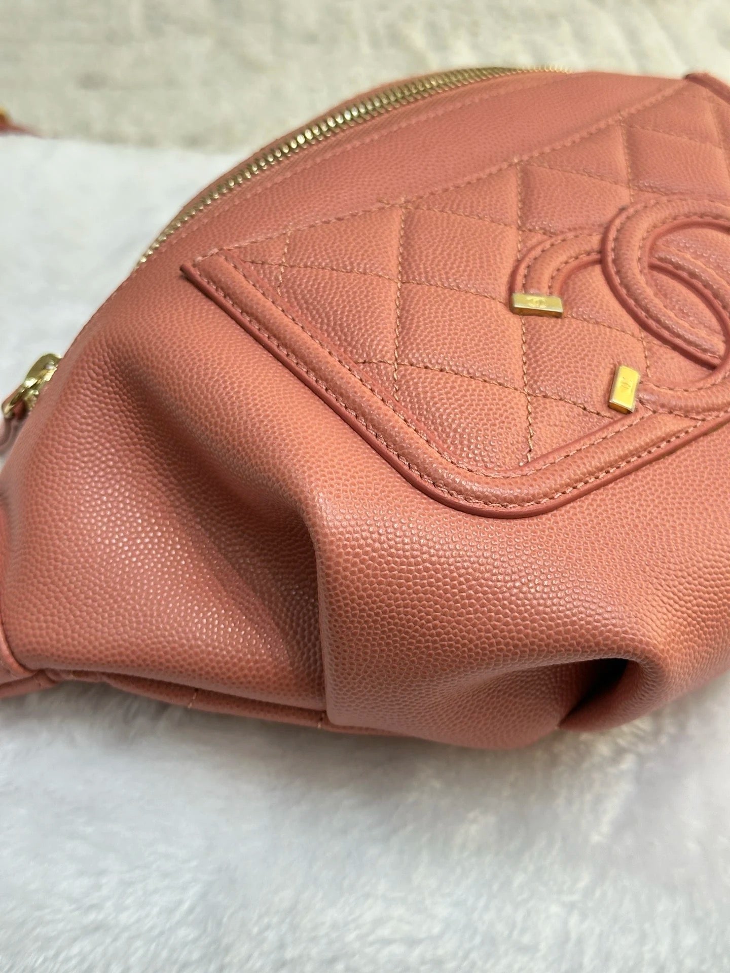 Chanel Caviar Quilted Filigree Waist Bag Pink GHW