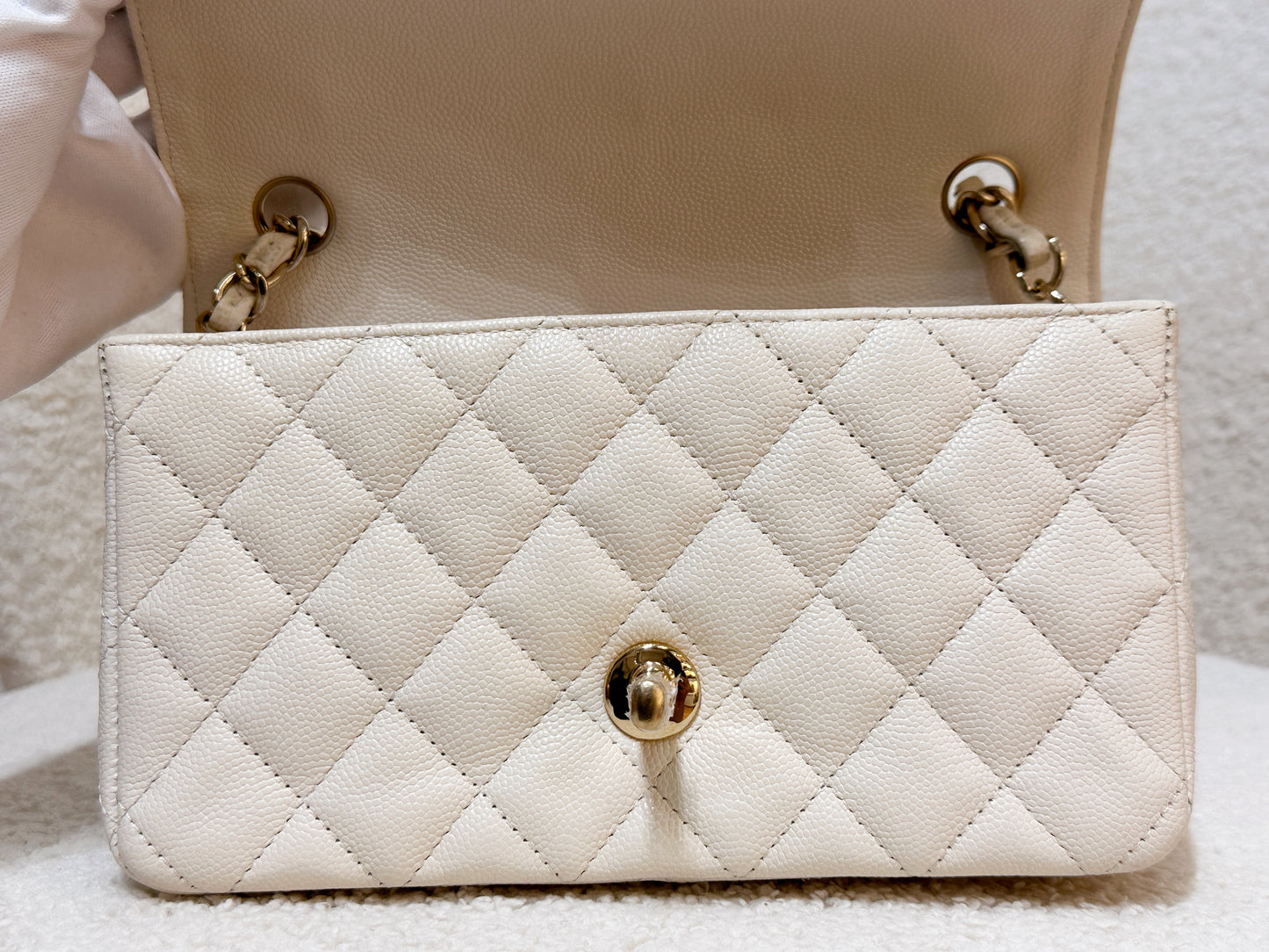 Chanel Mini Rectangular Classic Quilted Caviar Ivory 17C GHW 2383 holo card