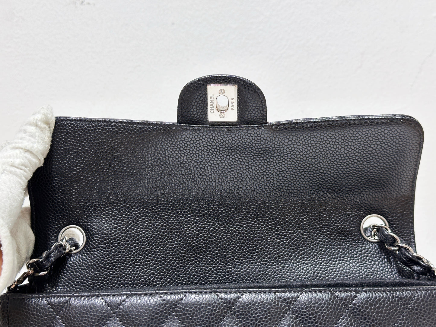 Chanel Caviar East West Flap Bag Black SHW 1172 holo card