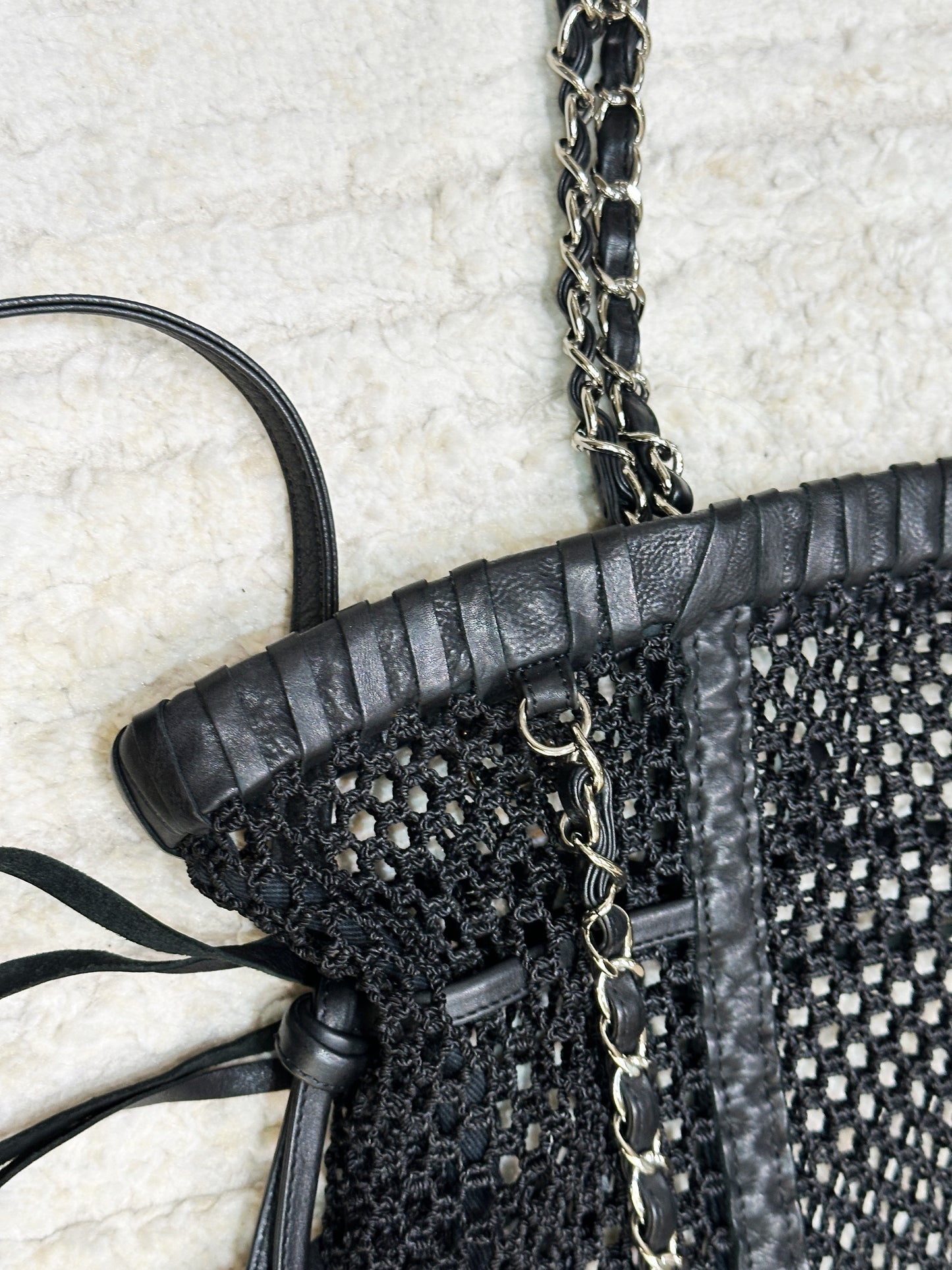 Chanel Limited Edition Resort 2011 Black Fringe Mesh Tote Bag 1373 holo card