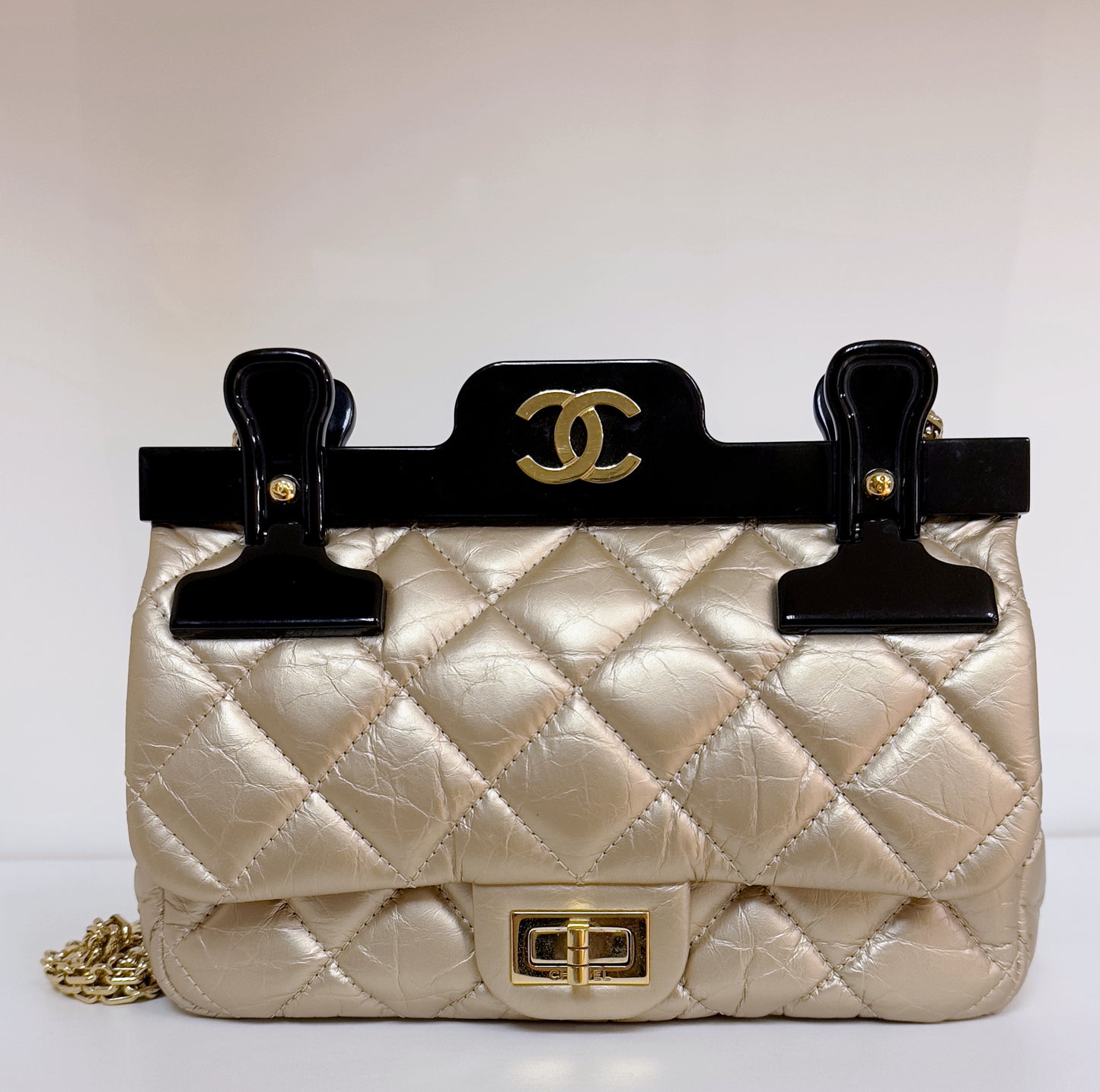 Chanel Aged Calfskin Quilted 2.55 Reissue Mini Hanger Flap Gold 2355 holo card