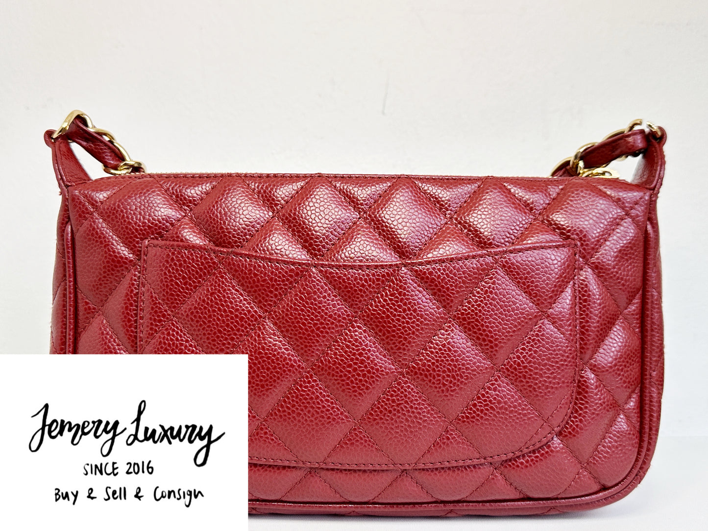 Chanel Small Caviar Quilted Pochette Shoulder Bag Red GHW