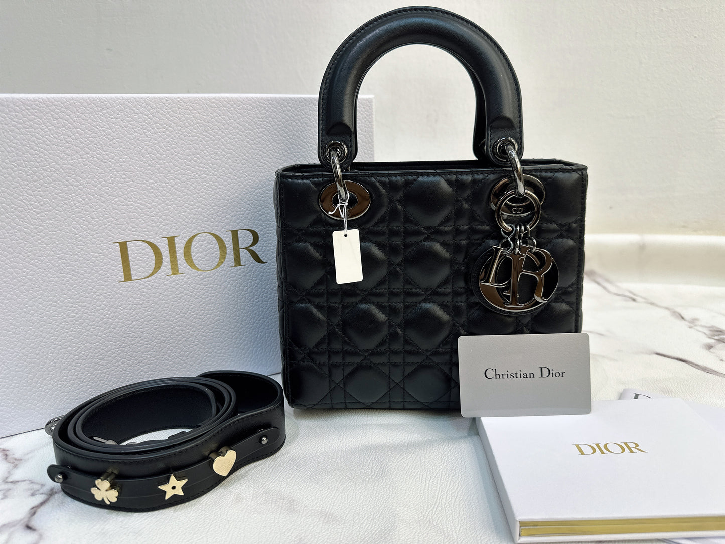 DIOR Lambskin Cannage Small Lucky Badges My Lady Dior Black