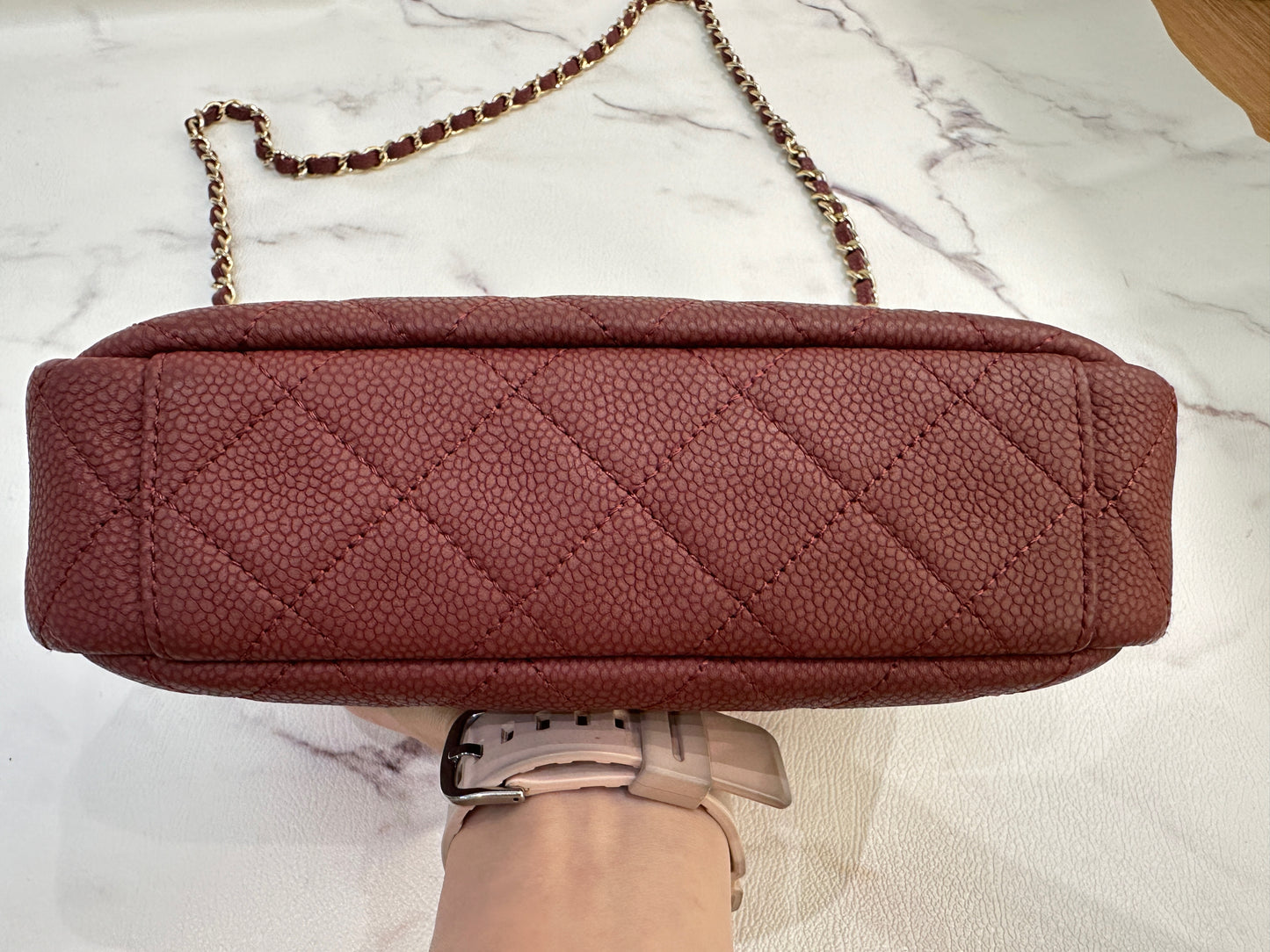 CHANEL Caviar Quilted Mini Coco Tassel Camera Case Burgundy