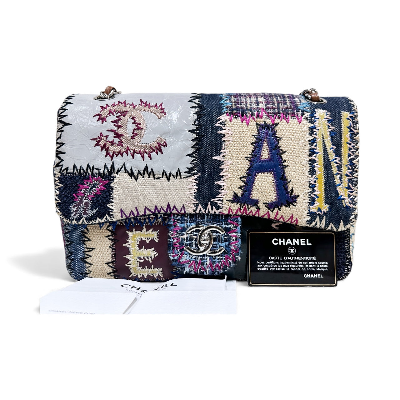 CHANEL TIMELESS PATCHWORK MULTICOLOR JUMBO SINGLE FLAP BAG 1600 holo card