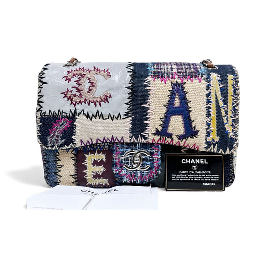 CHANEL TIMELESS PATCHWORK MULTICOLOR JUMBO SINGLE FLAP BAG 1600 holo card