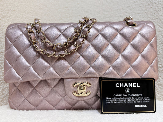 Chanel Classic Quilted Medium Double Flap Iridescent Pink (Calfskin)LGHW 1998 holo card