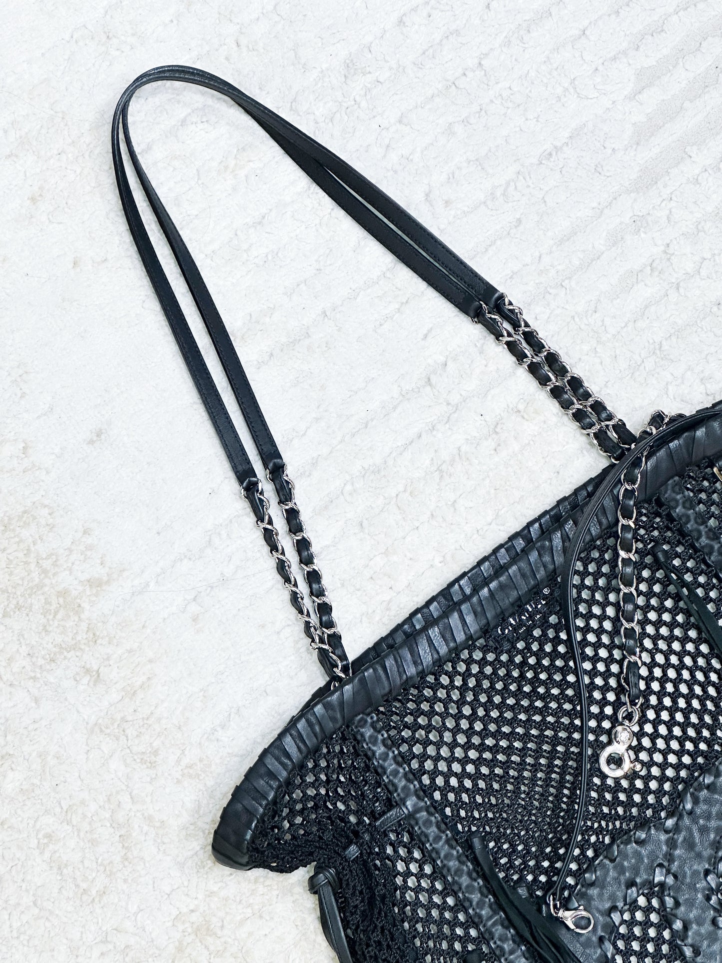 Chanel Limited Edition Resort 2011 Black Fringe Mesh Tote Bag 1373 holo card