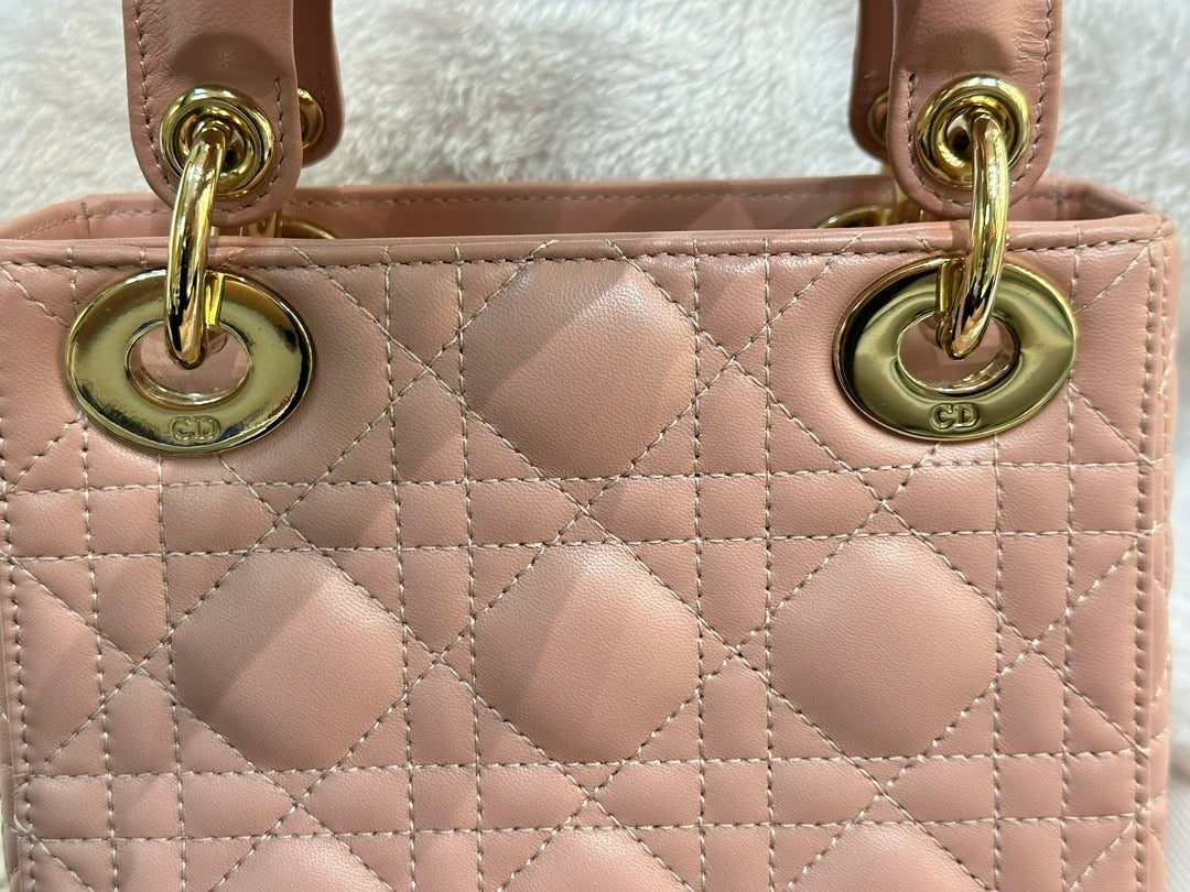 Christian Dior Mini Lambskin Cannage Lady Dior Pink GHW