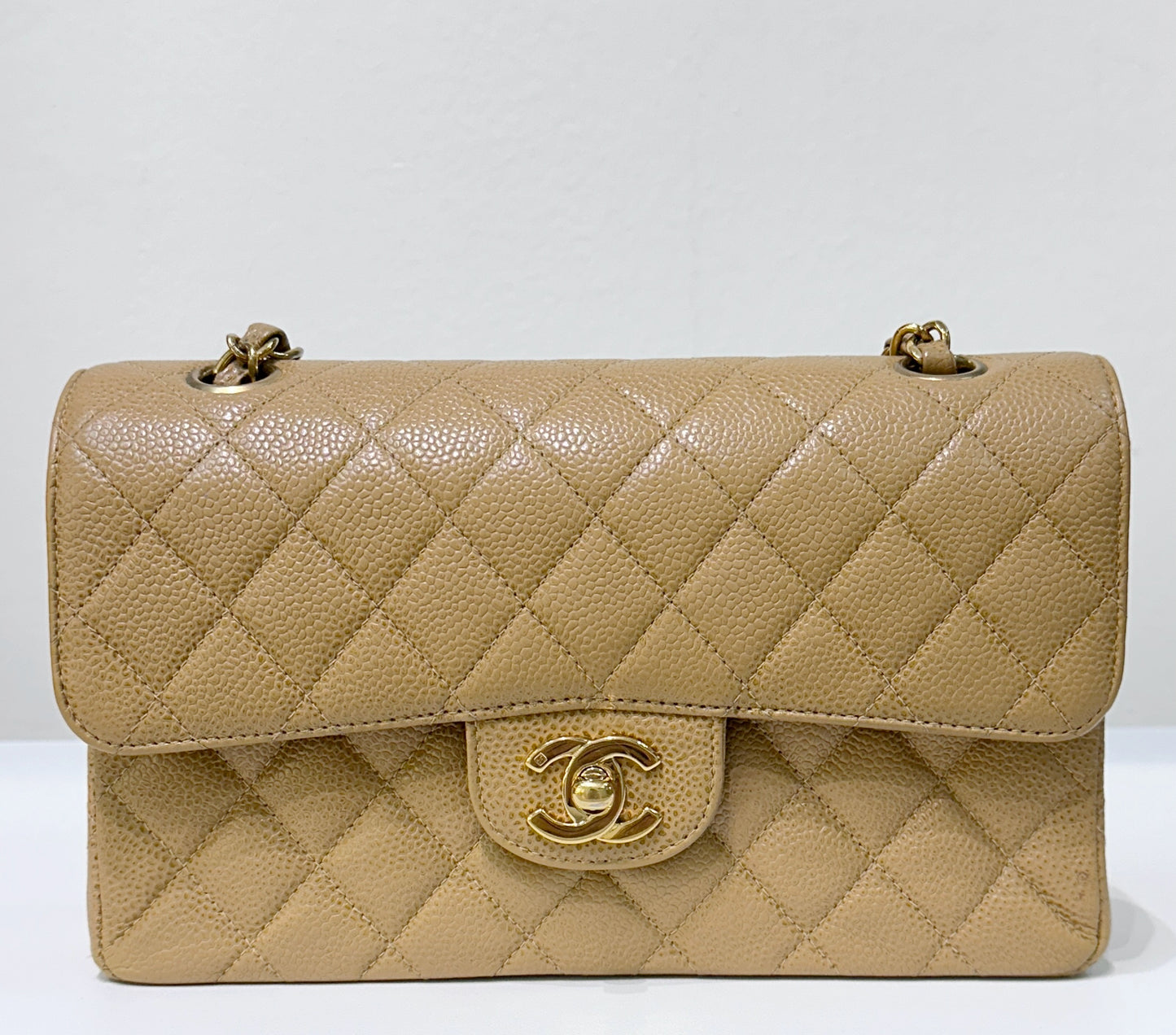 Chanel Small Caviar Quilted Double Flap Bag Beige