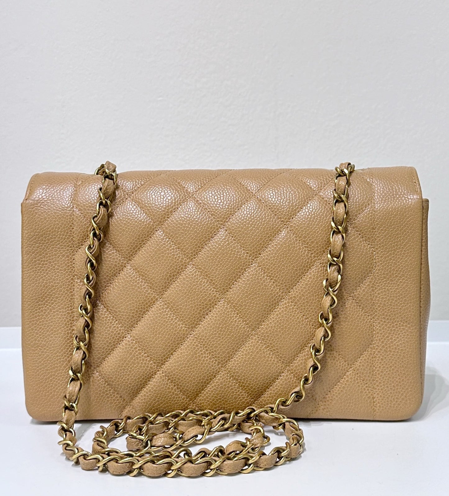 Chanel Vintage Medium Diana Flap Bag Beige Caviar Gold Hardware 29 holo