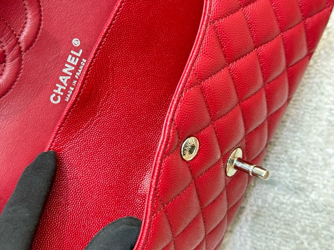 Chanel Medium Caviar Double Flap Red Bag SHW 17B