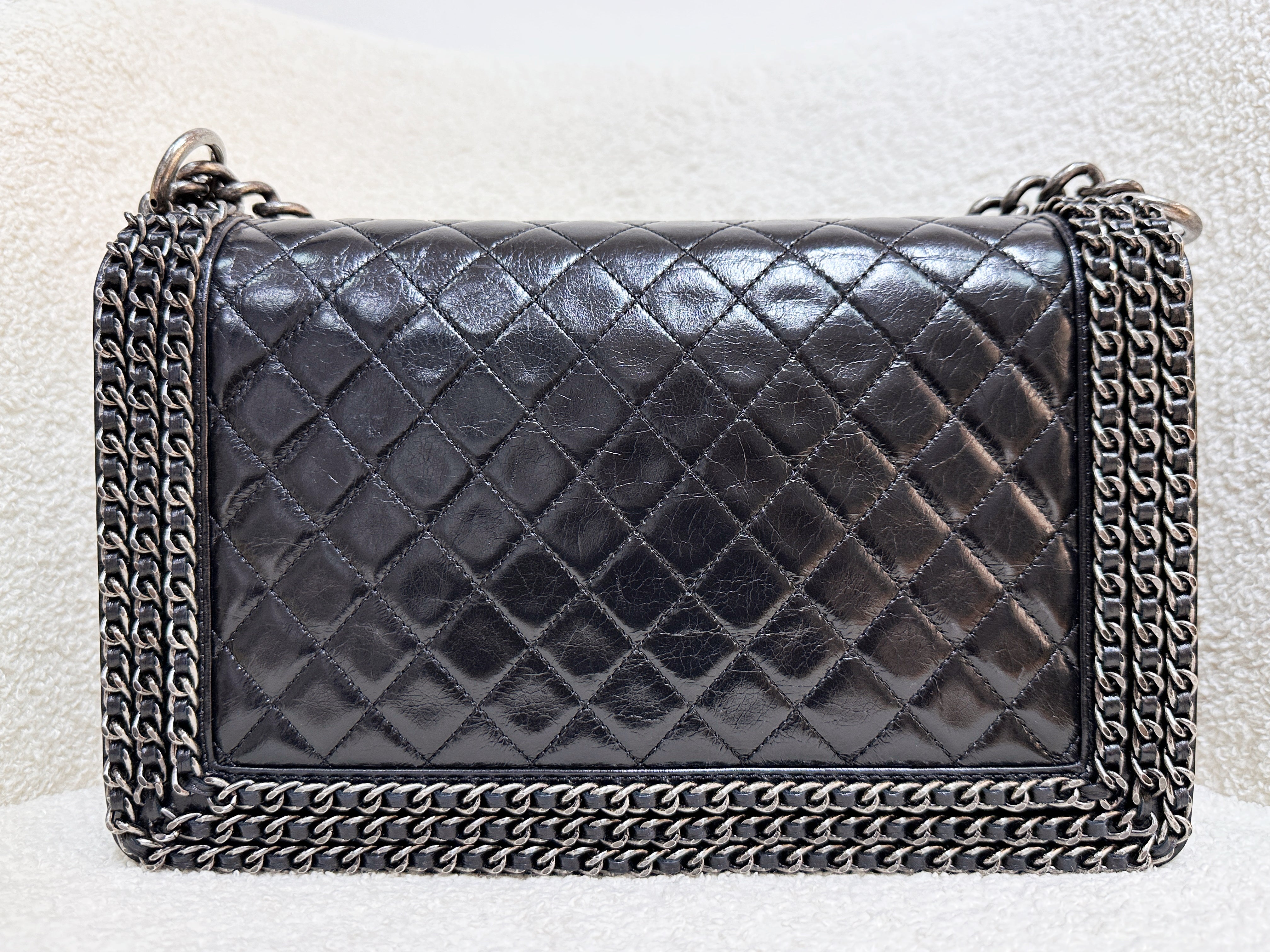 Chanel Boy Black Leather Chain Shoulder Bag 2099 holo card