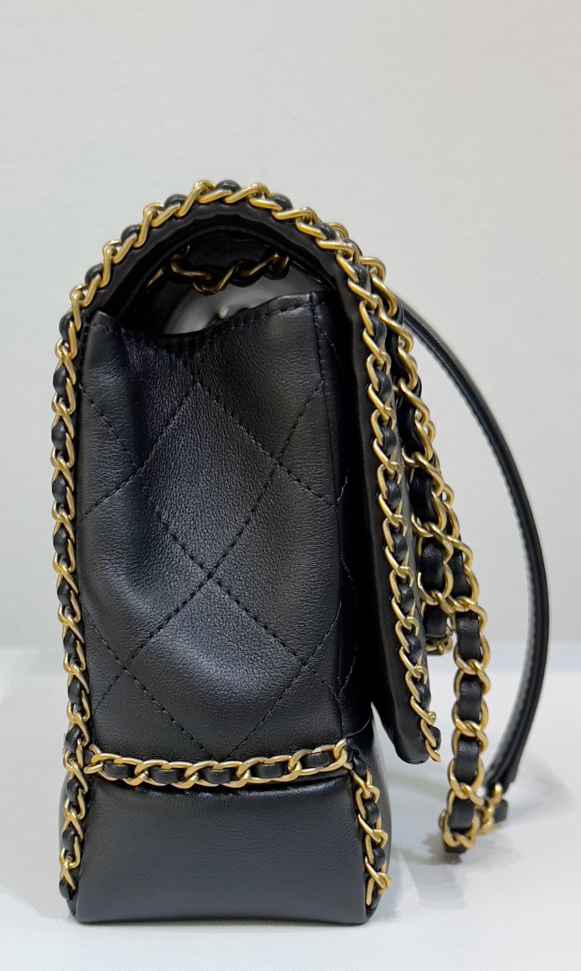 Chanel Small Black Quilted Calfskin Chain Around Single Flap GHW 2021year