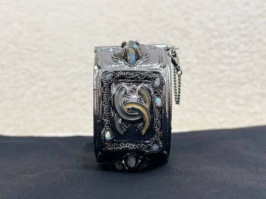 CHANEL SILVER FASHION JEWELRY BRACELET 12A GUNMETAL RHINESTONE BANGLE