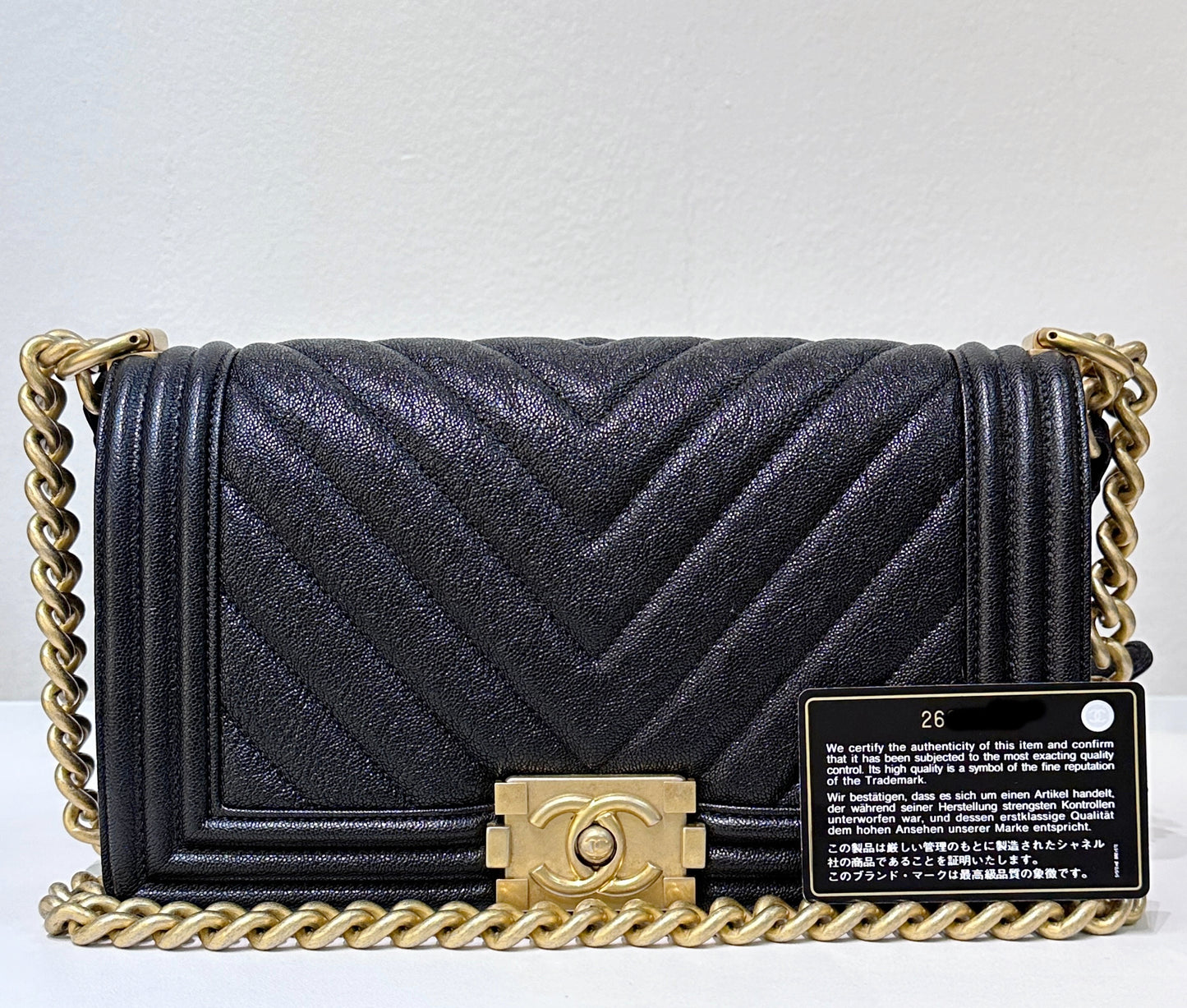 Chanel Old Medium Boy Chevron Black Caviar