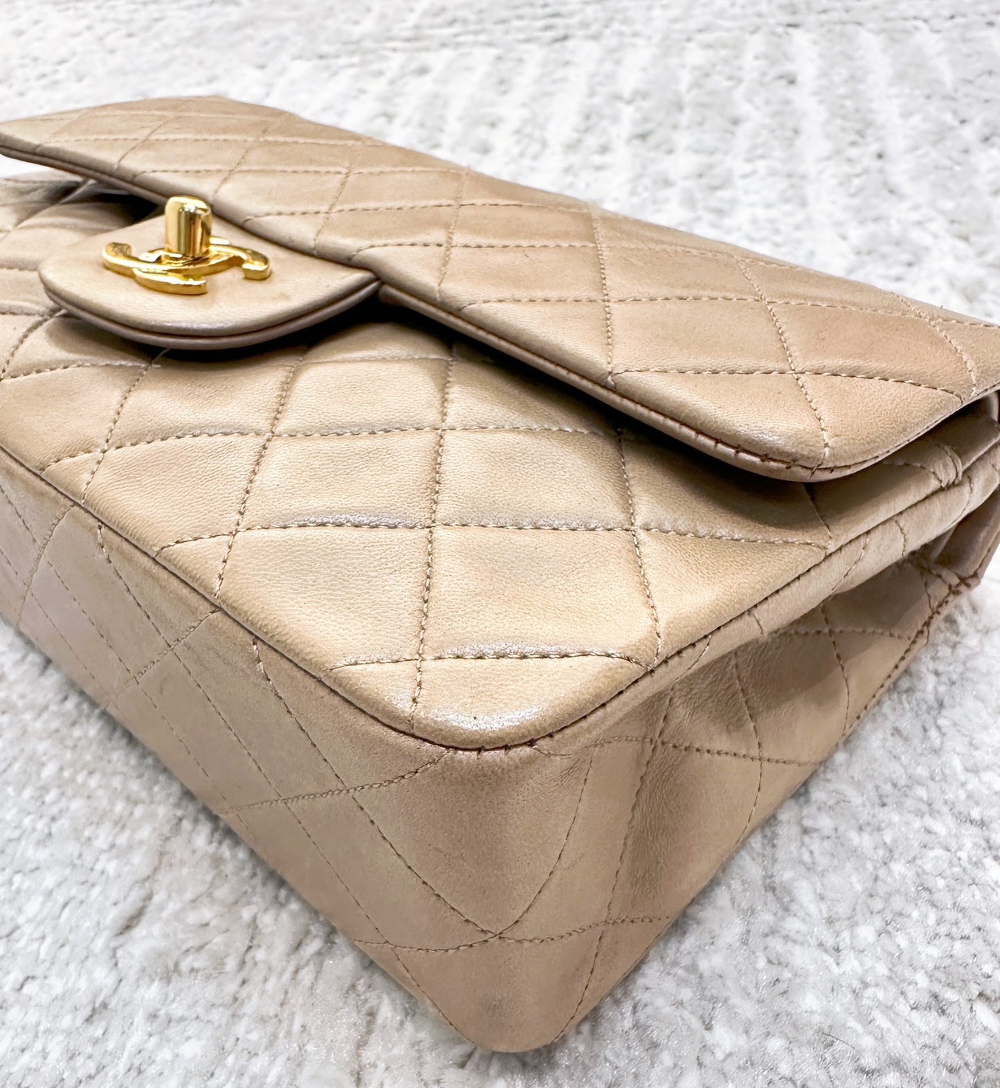 Classic Medium Double Flap in Beige with GHW