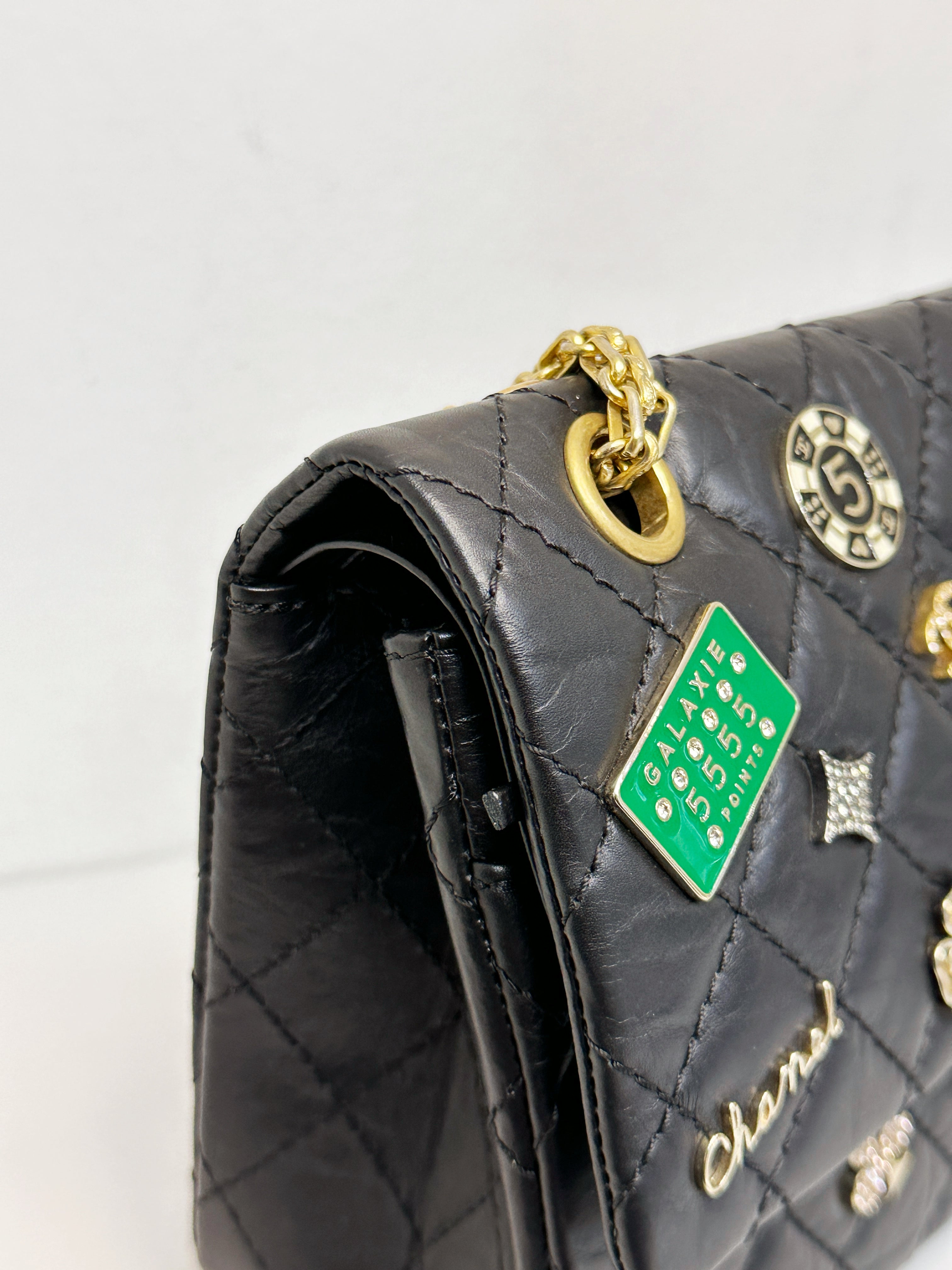 Chanel Small 2.55 Reissue Aged Calfskin Lucky Charms 225 Flap Black GHW