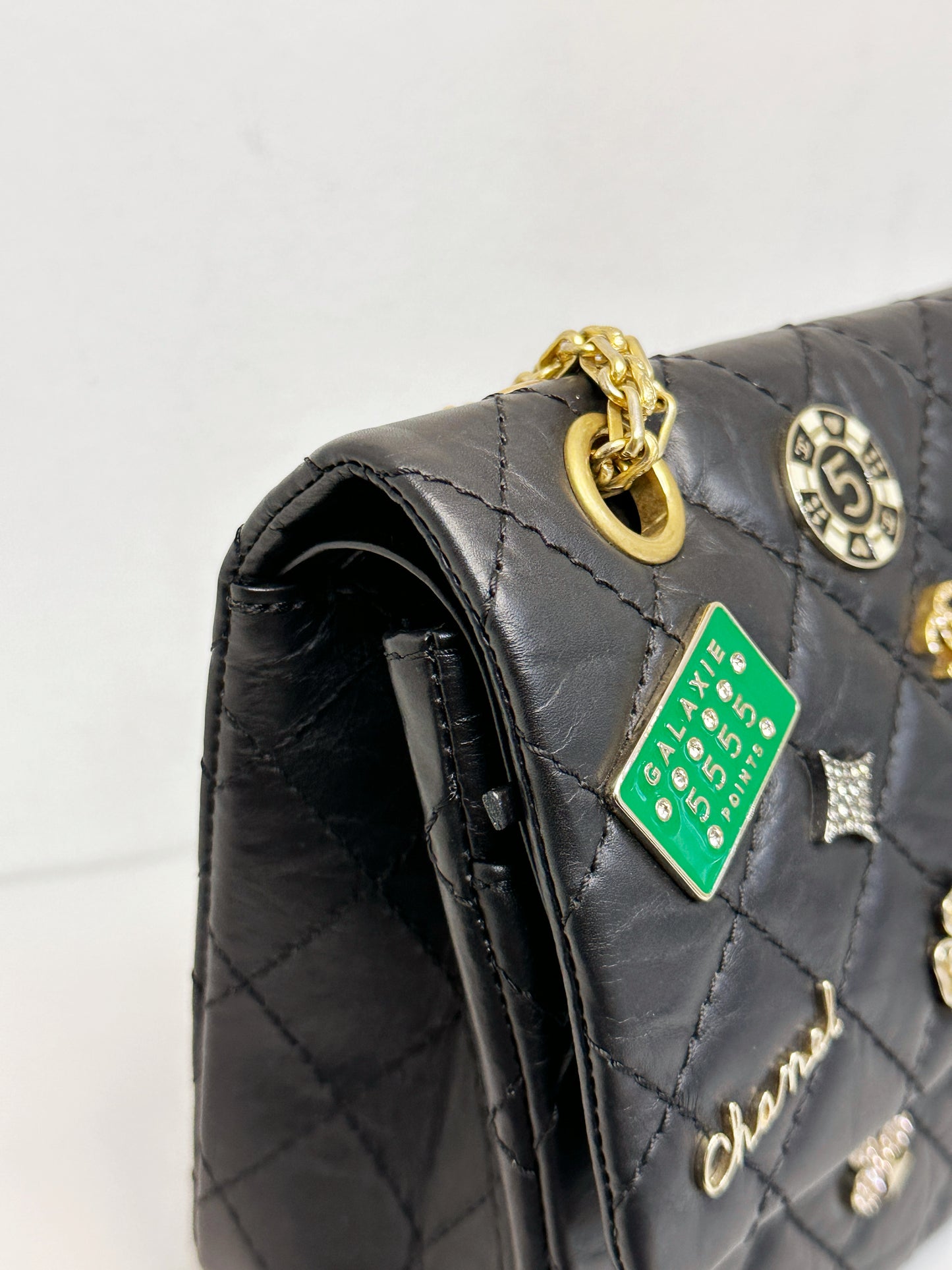 Chanel Small 2.55 Reissue Aged Calfskin Lucky Charms 225 Flap Black GHW