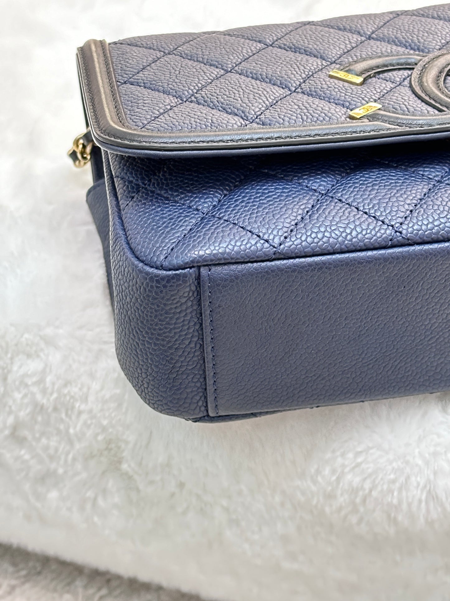 Chanel Caviar Quilted Small CC Filigree Flap Navy Black