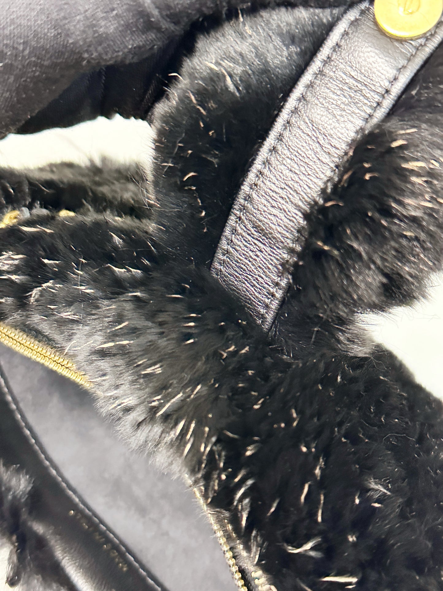 Chanel CC Black Fur Chain Clutch 2270 holo card