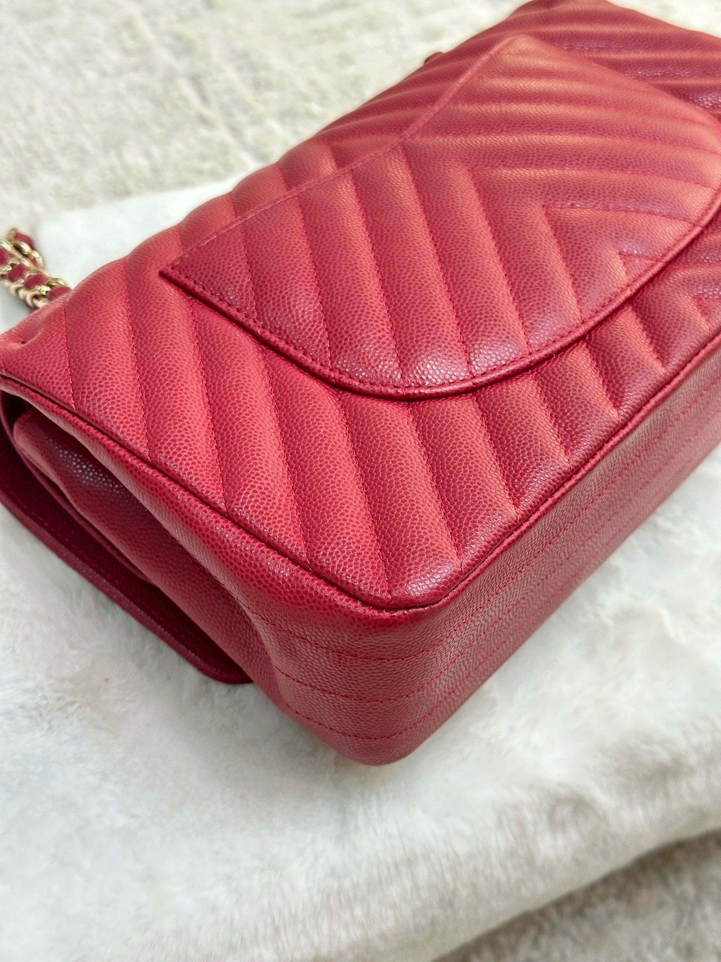 Chanel Medium Chevron Caviar Double Flap Red GHW