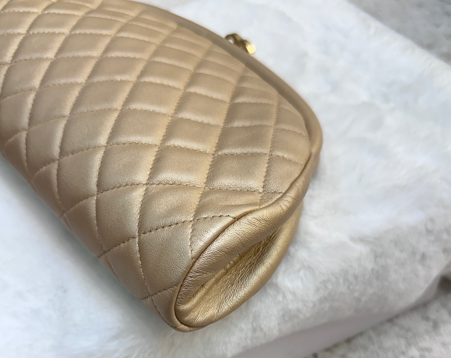 Chanel Quilted Champagne Half-Moon Clutch Bag