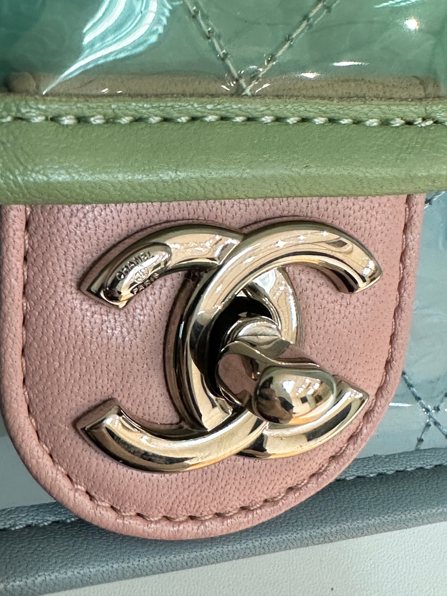 Chanel Mini Coco Splash PVC Flap Bag Blue/Green/Pink SHW 2562 holo