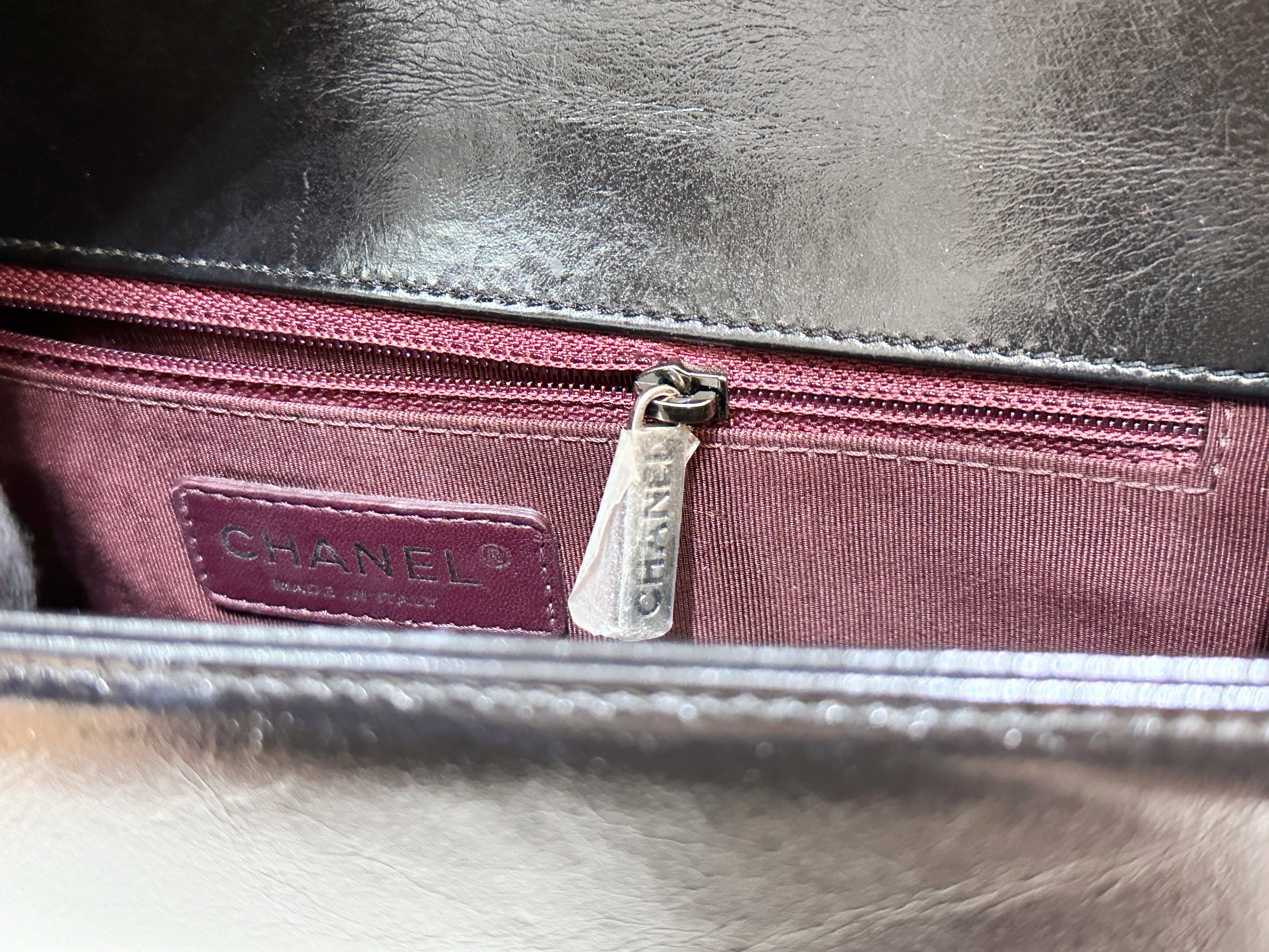 Chanel Boy Black Leather Chain Shoulder Bag 2099 holo card