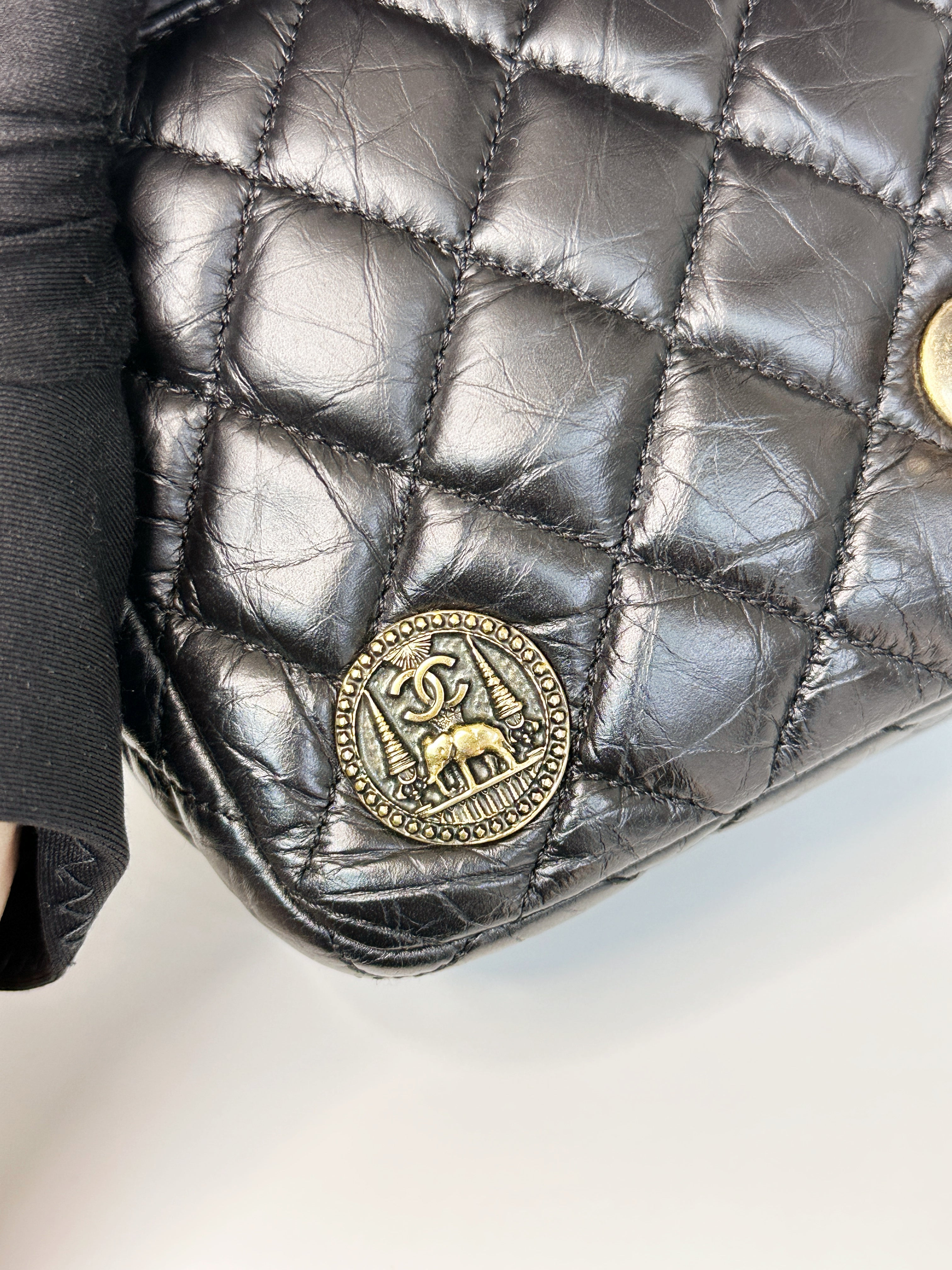 Chanel Mini Limited Edition Aged Calfskin Quilted Medallion Flap Black GHW 206 holo card