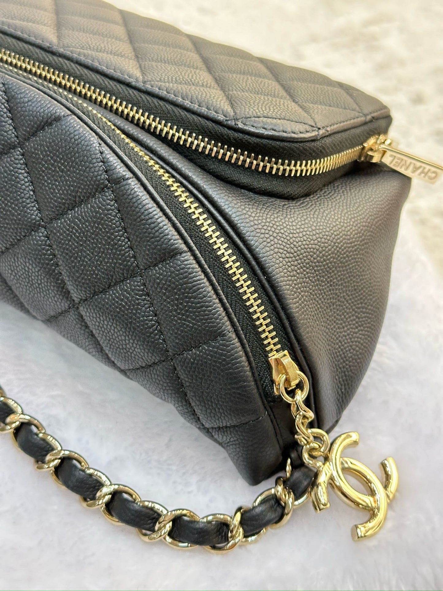 Chanel Black Quilted Caviar Leather Business Affinity Waist Belt Bag