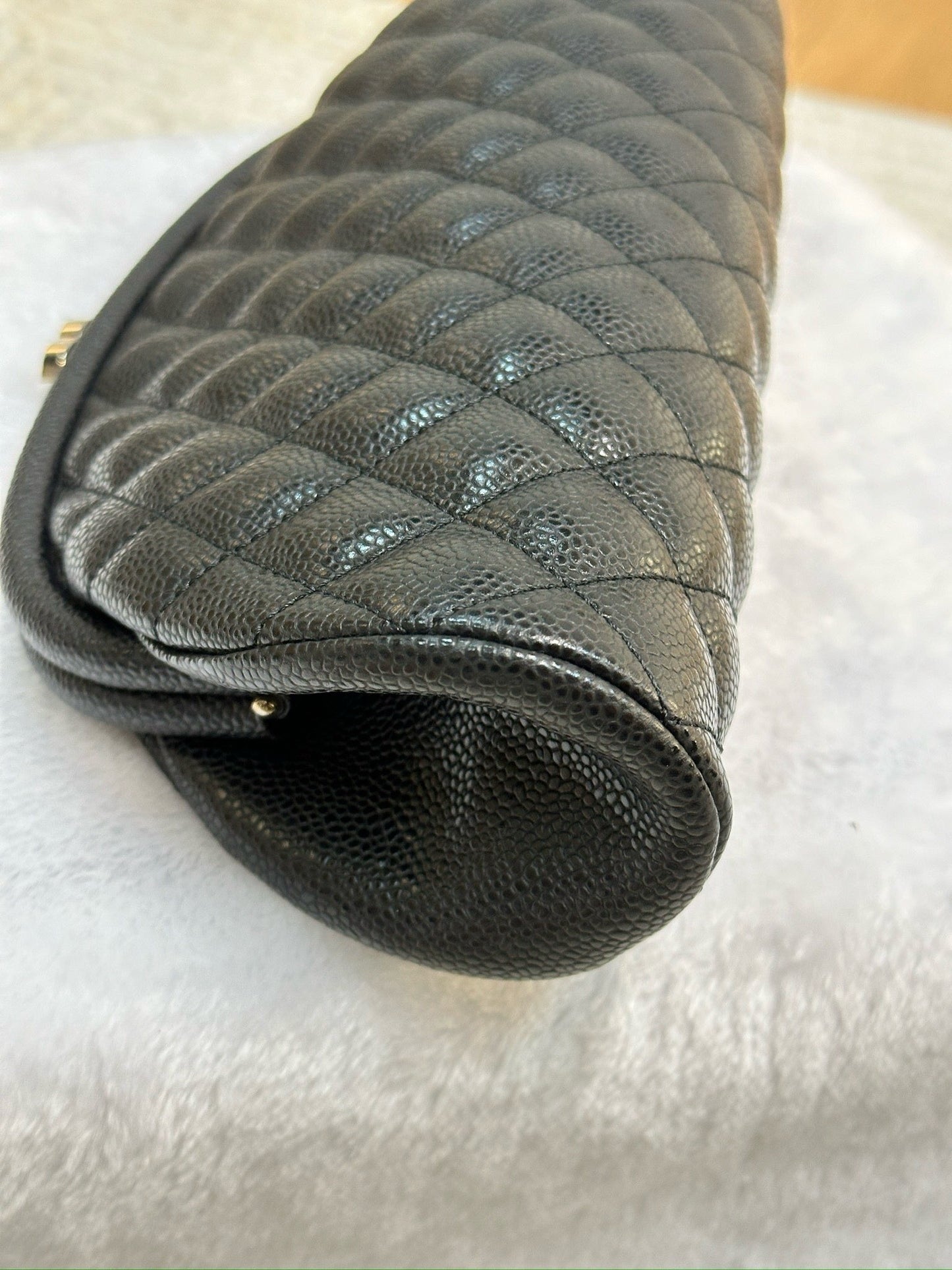 Chanel Quilted Timeless Kisslock Clutch Black Caviar SHW