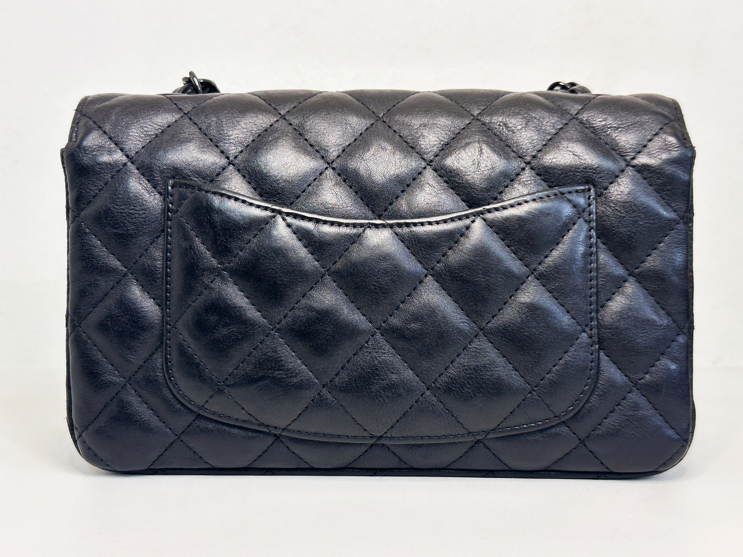 Chanel Quilted Mini Rectangular Flap So Black Crumpled Calfskin Bag 2400 holo card