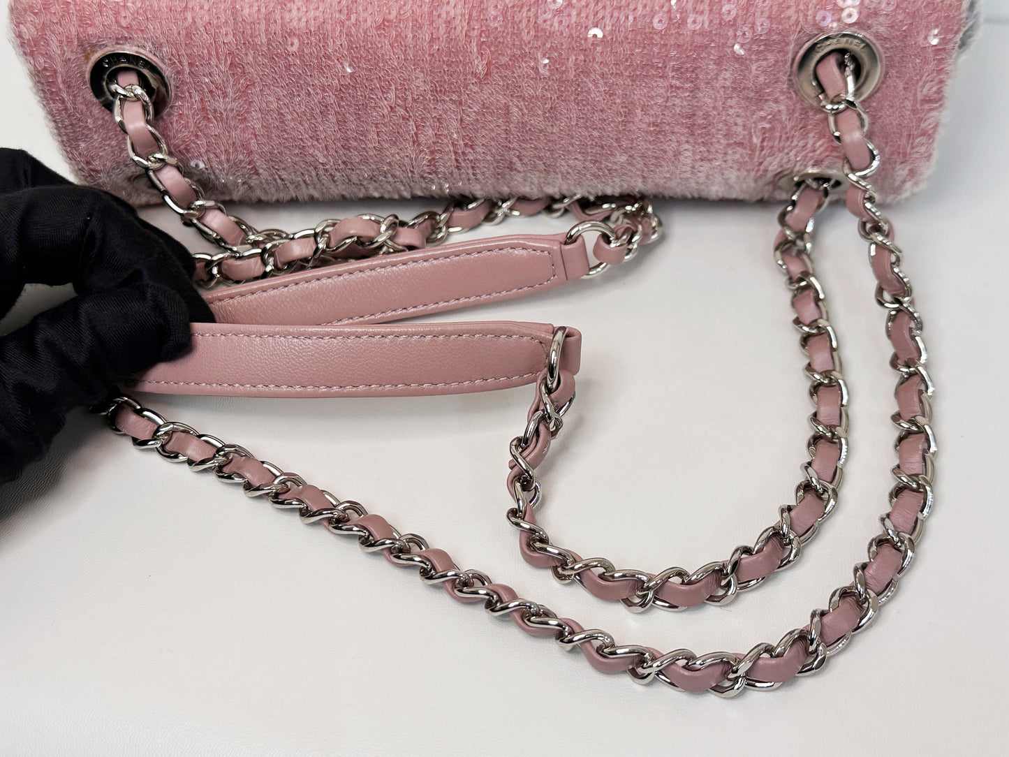 Chanel 18S Sequin Mini Waterfall Flap Pink Blue Yellow 2557 holo card