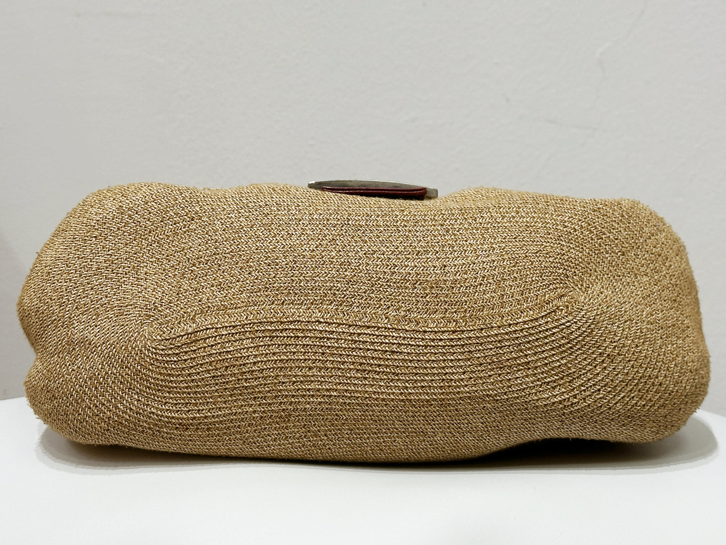 Fendi Mamma Baguette Raffia Straw Shoulder Bag Red Leather Strap