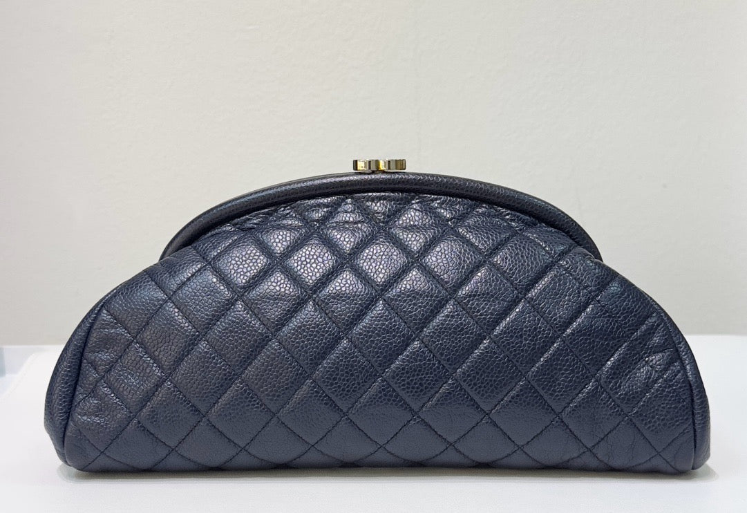 Chanel Quilted Caviar Timeless Clutch Bag Navy Blue SHW