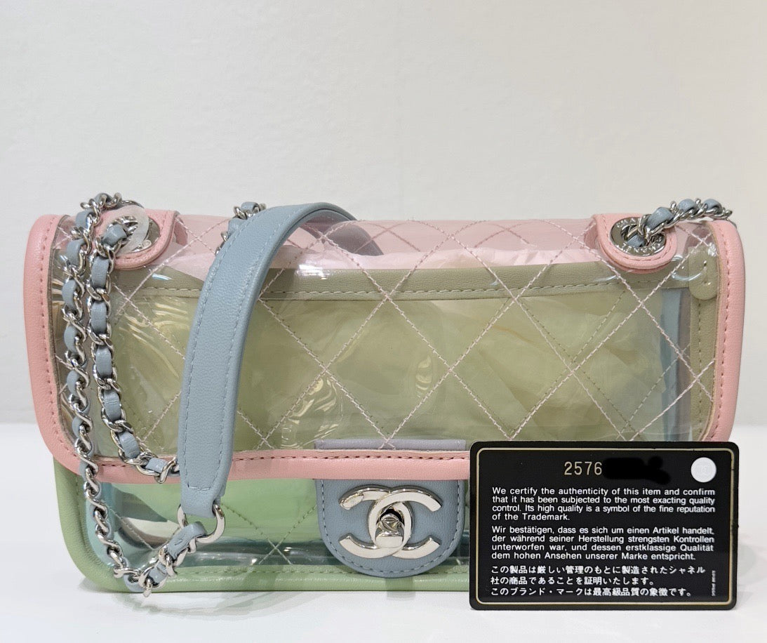 Chanel Mini Coco Splash PVC Flap Bag Pink/Green/Blue Silver Hardware