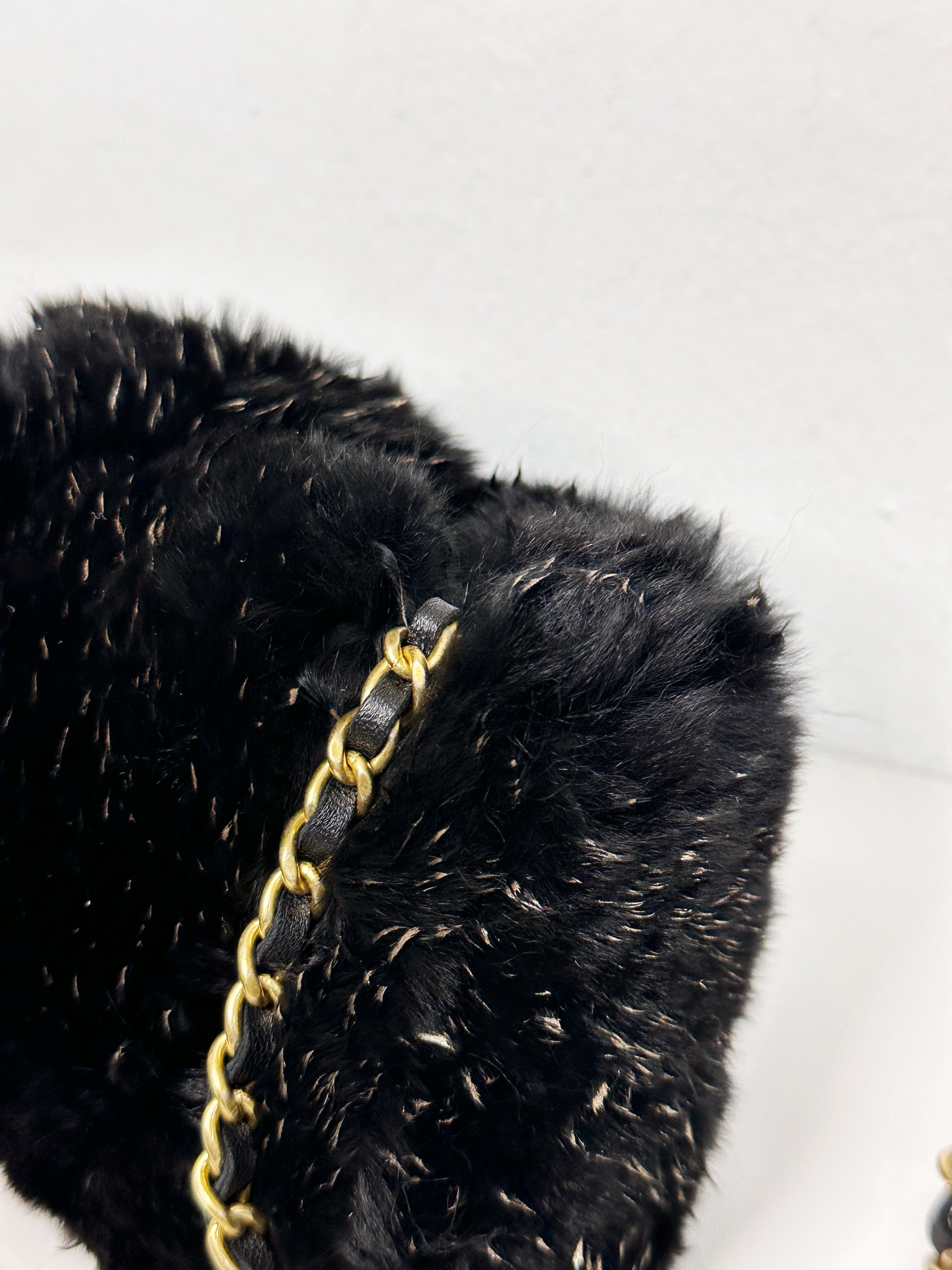 Chanel CC Black Fur Chain Clutch 2270 holo card