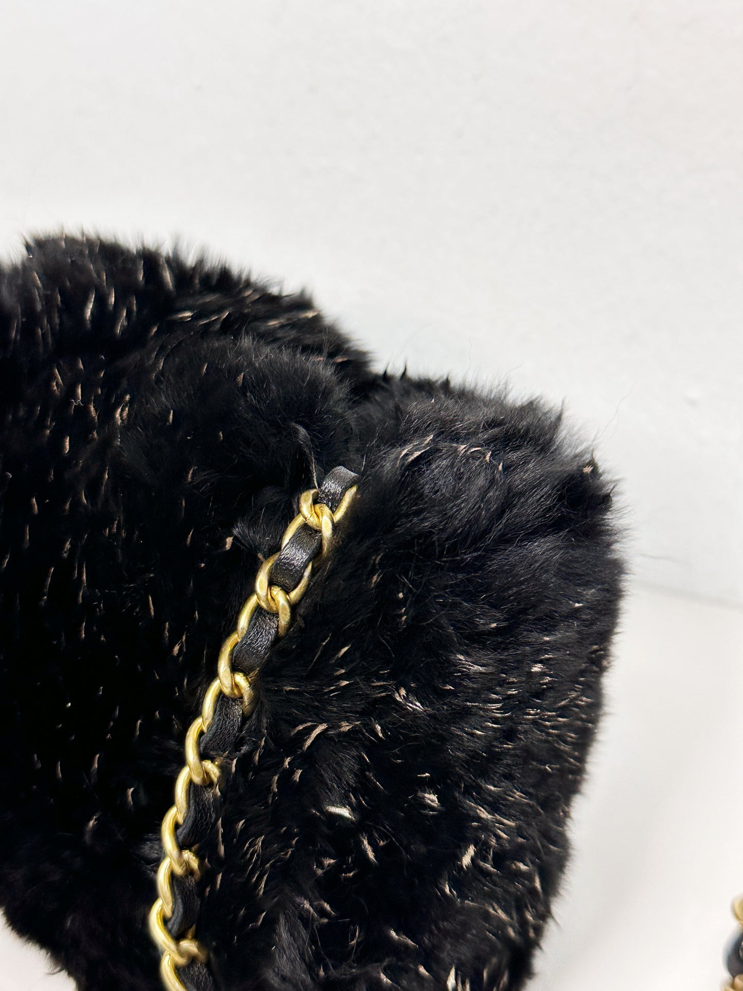 Chanel CC Black Fur Chain Clutch 2270 holo card