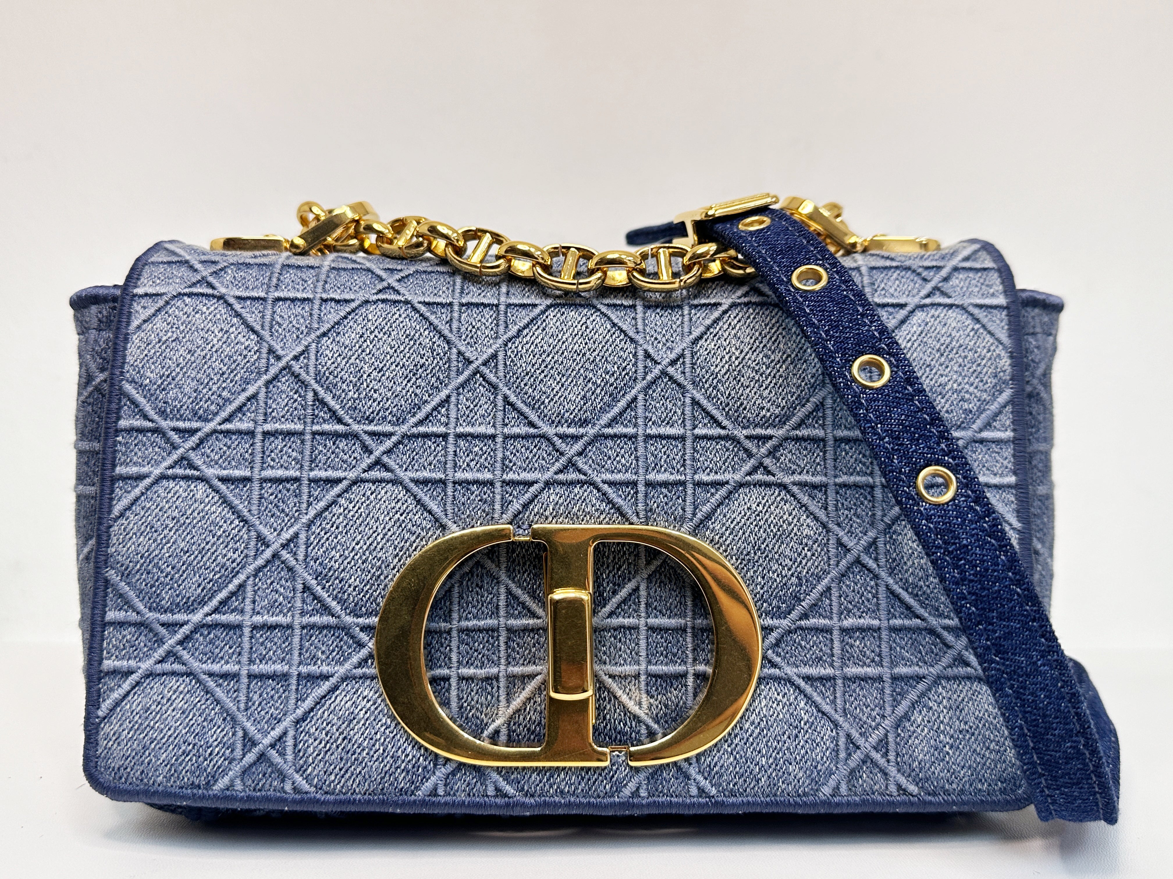 Christian Dior Denim Cannage Small Caro Bag Blue